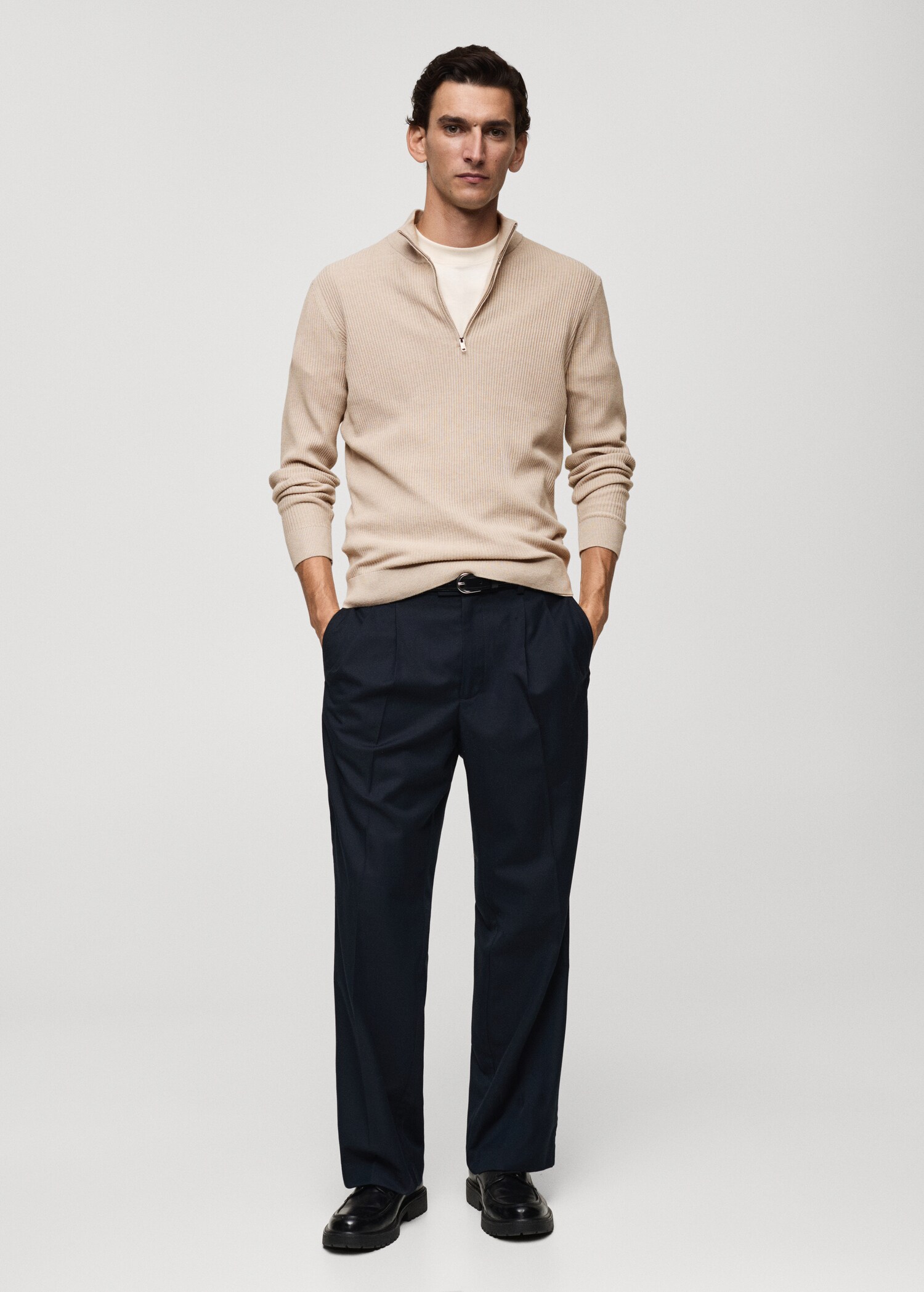 Gerippter Pullover mit Zip-Kragen - Allgemeine Ansicht