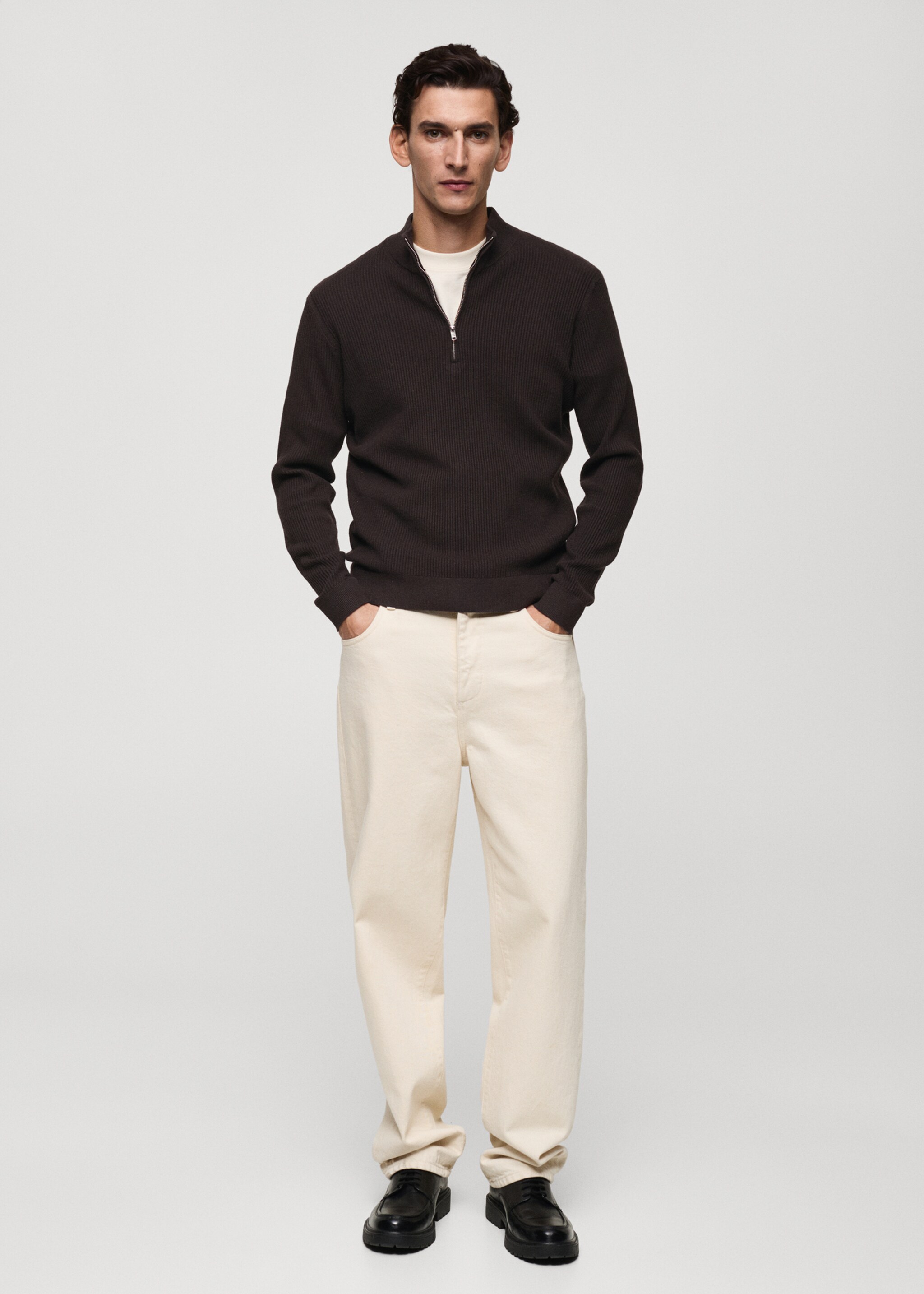 Ribbed sweater with zip neck - General plane