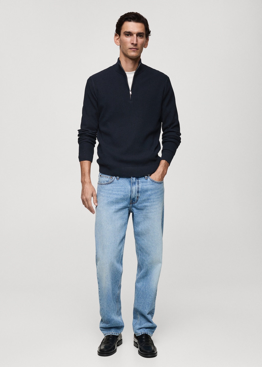 Ribbed sweater with zip neck - Men | MANGO USA Ribbed sweater with zip neck - Men | MANGO USA