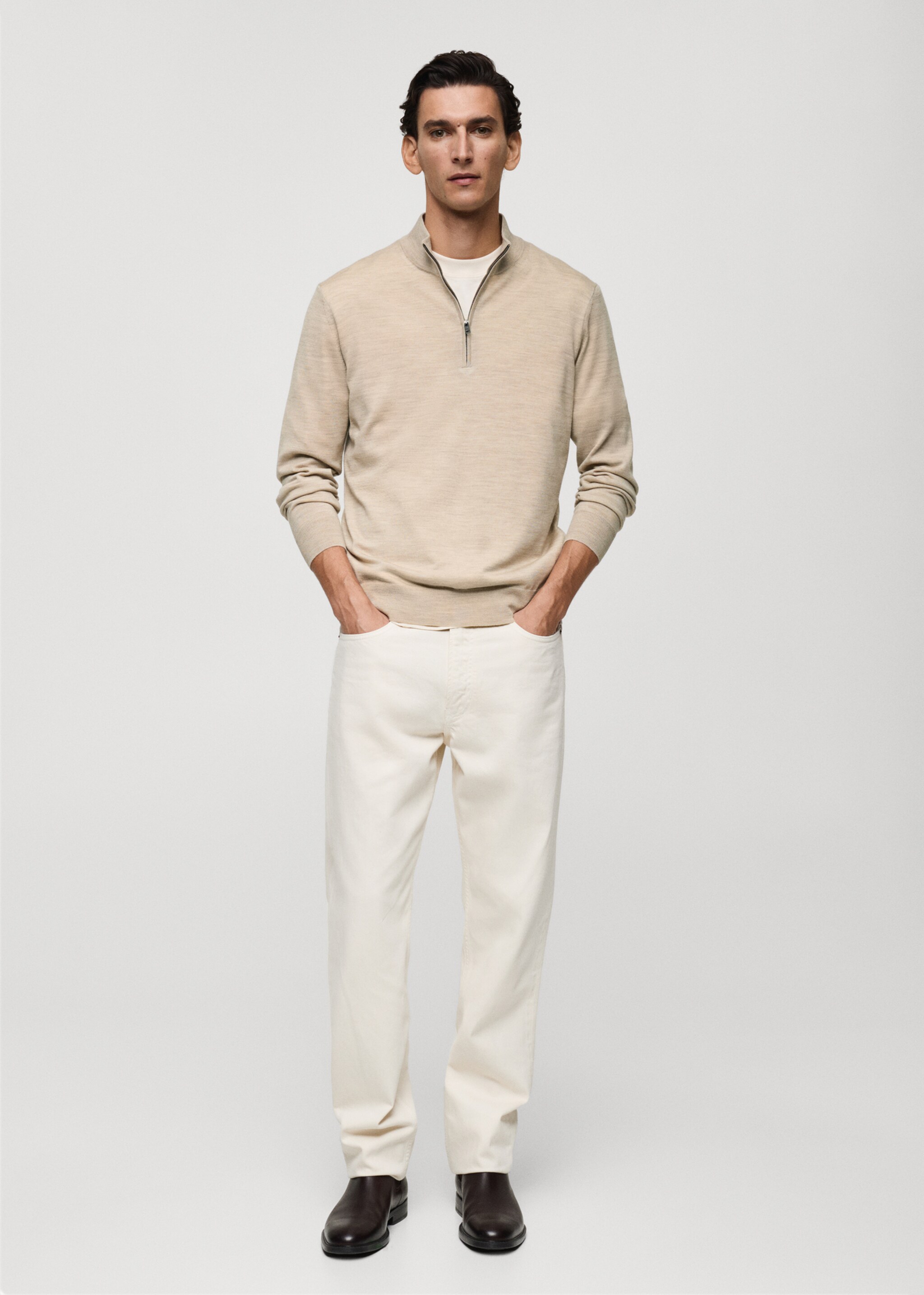 100% merino wool perkins-neck sweater with zip - General plane