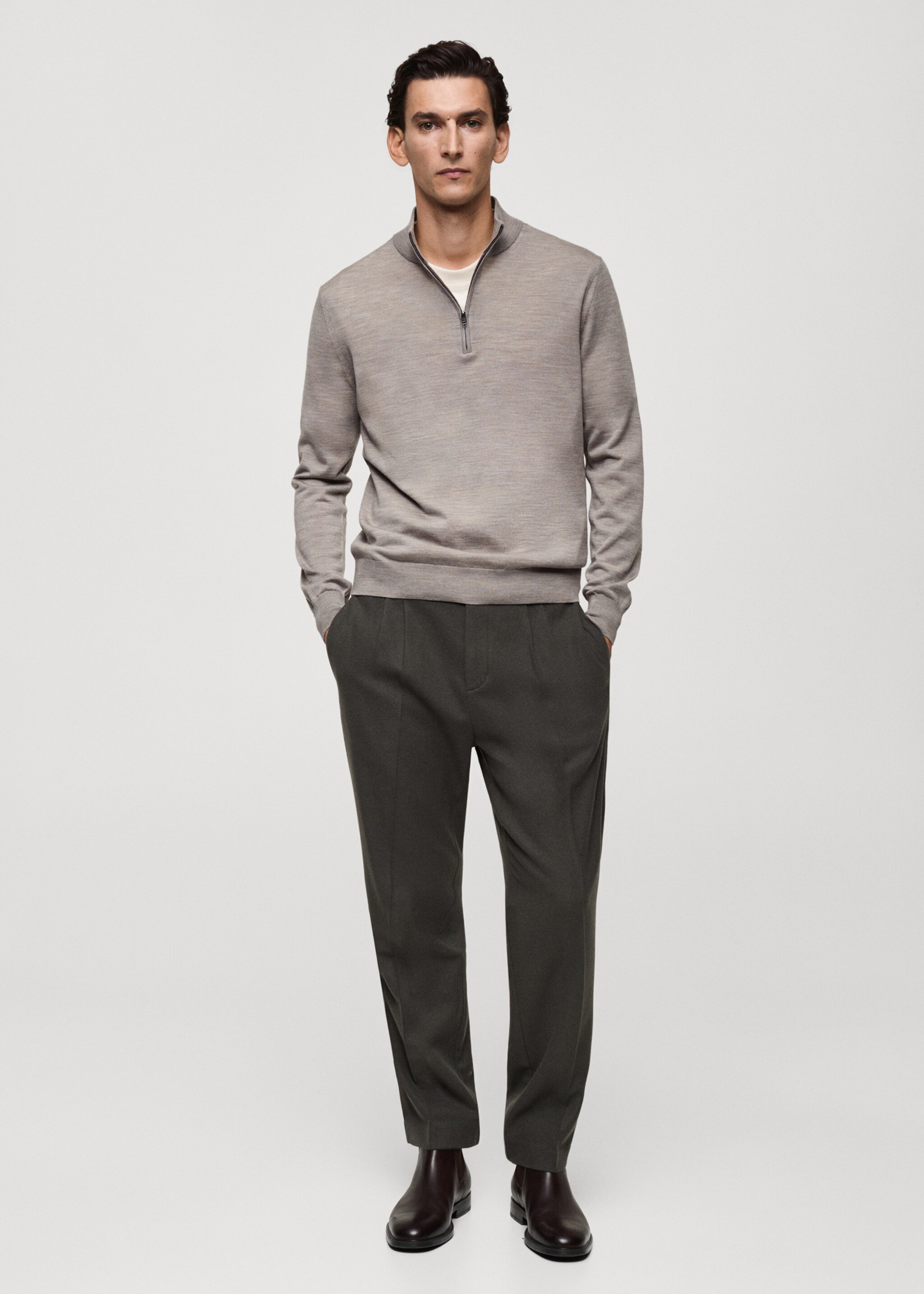 100% merino wool perkins-neck sweater with zip - General plane
