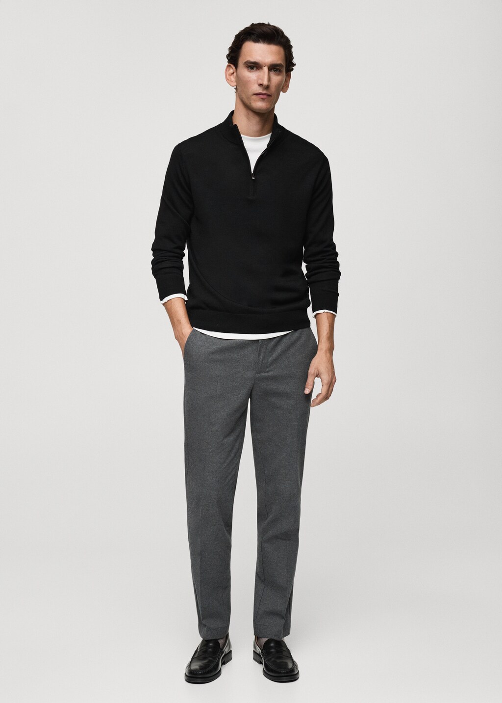 100% merino wool perkins-neck sweater with zipper - Men