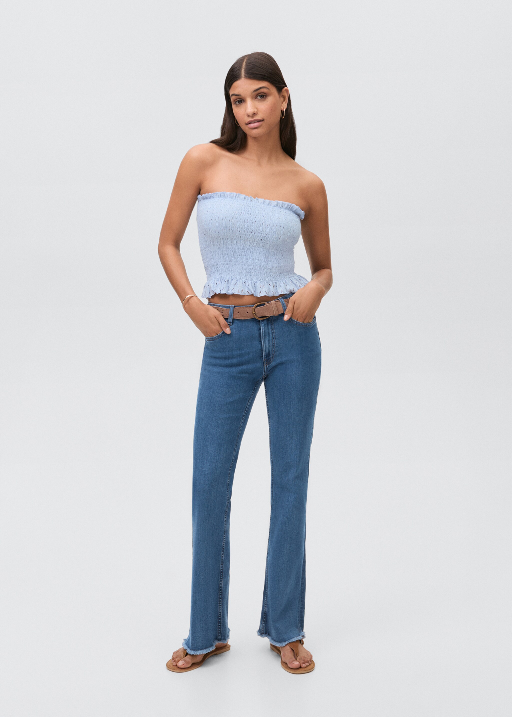 Frayed low-rise skinny jeans - General plane