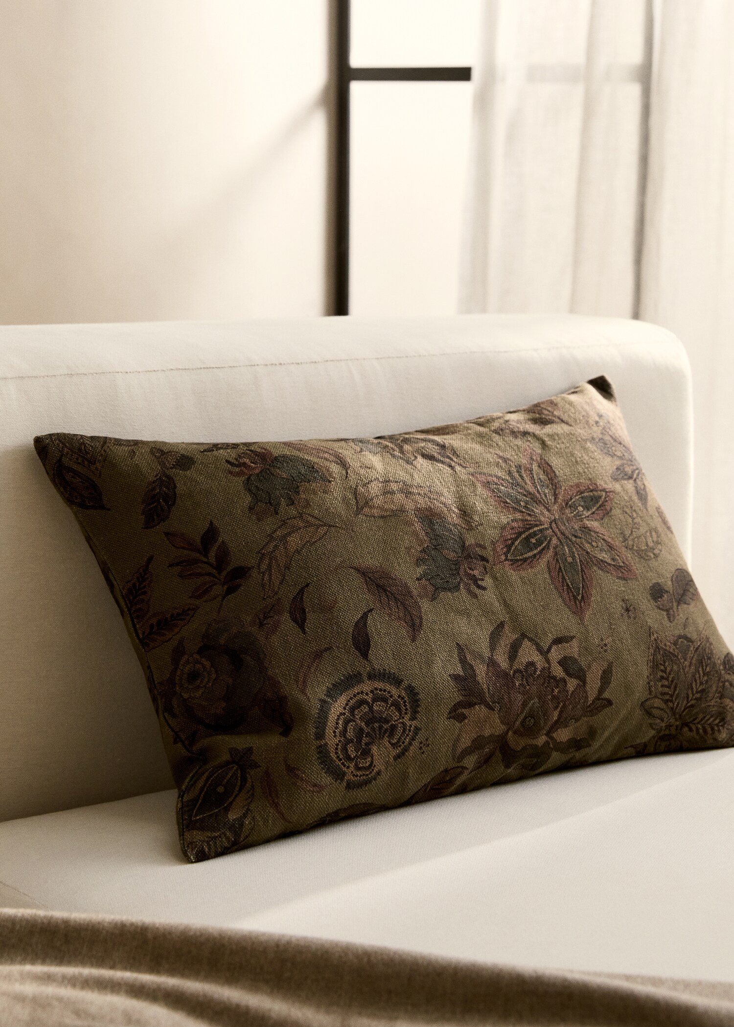Linen floral-print cushion cover 40x60 cm - General plane