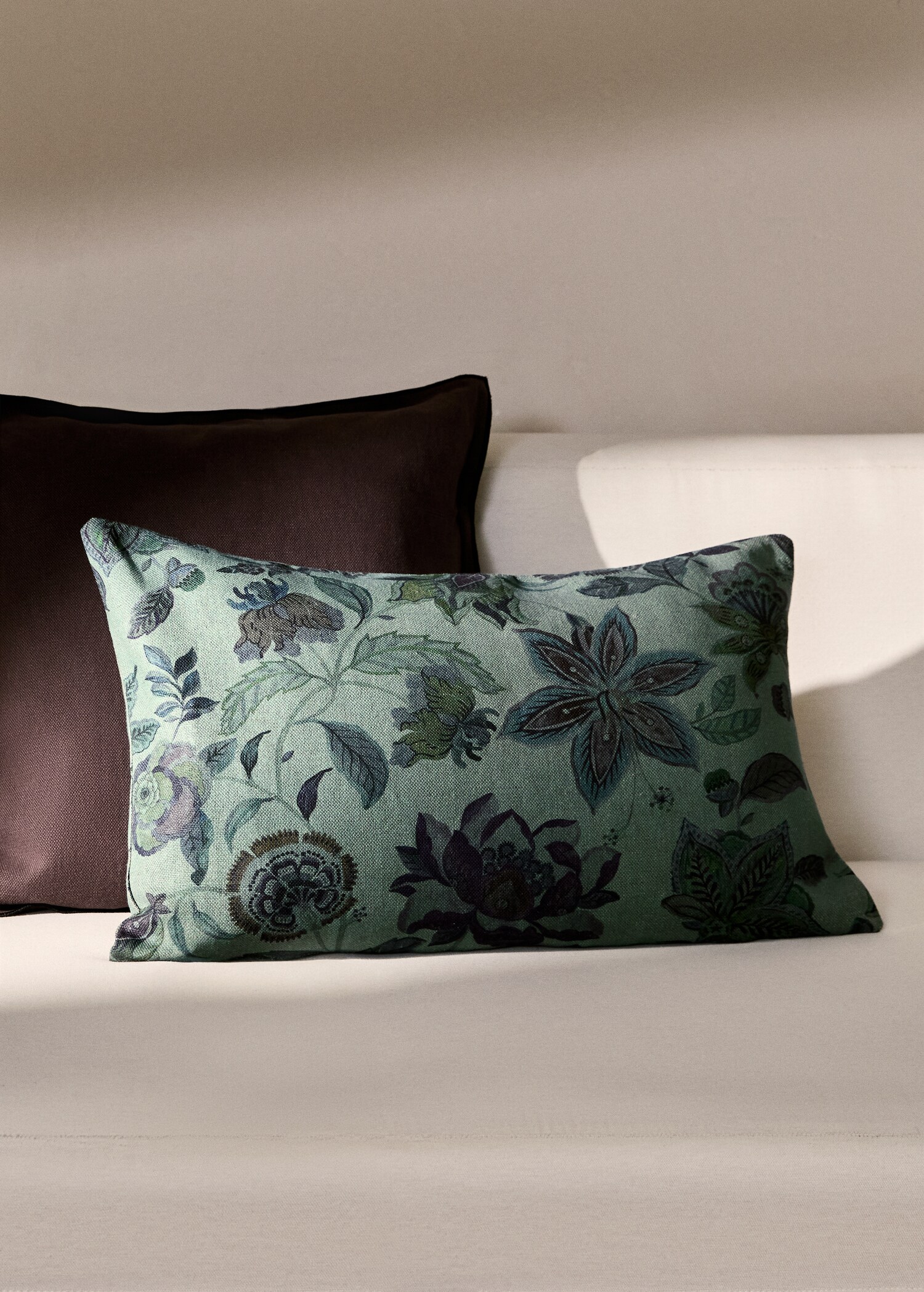 Linen floral-print cushion cover 40x60 cm - General plane