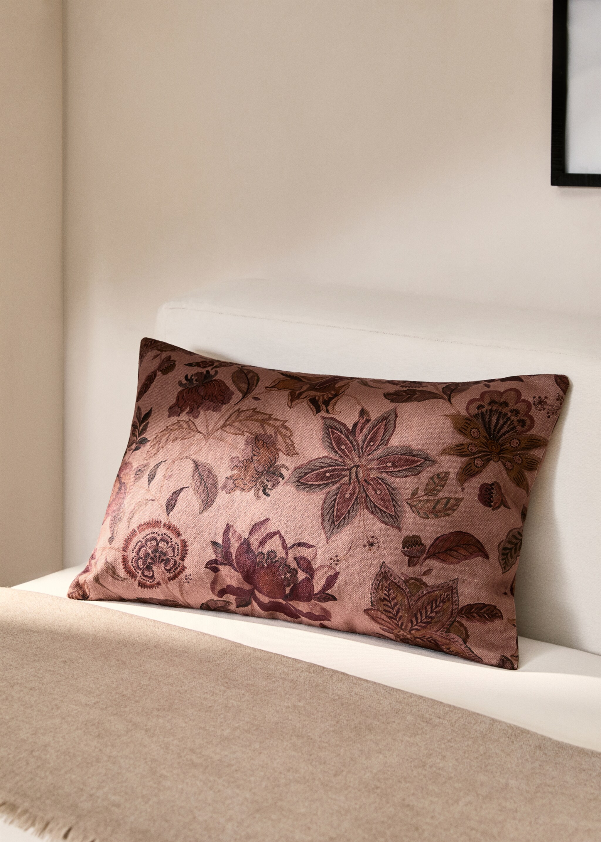 Linen floral-print cushion cover 40x60 cm - Plano geral