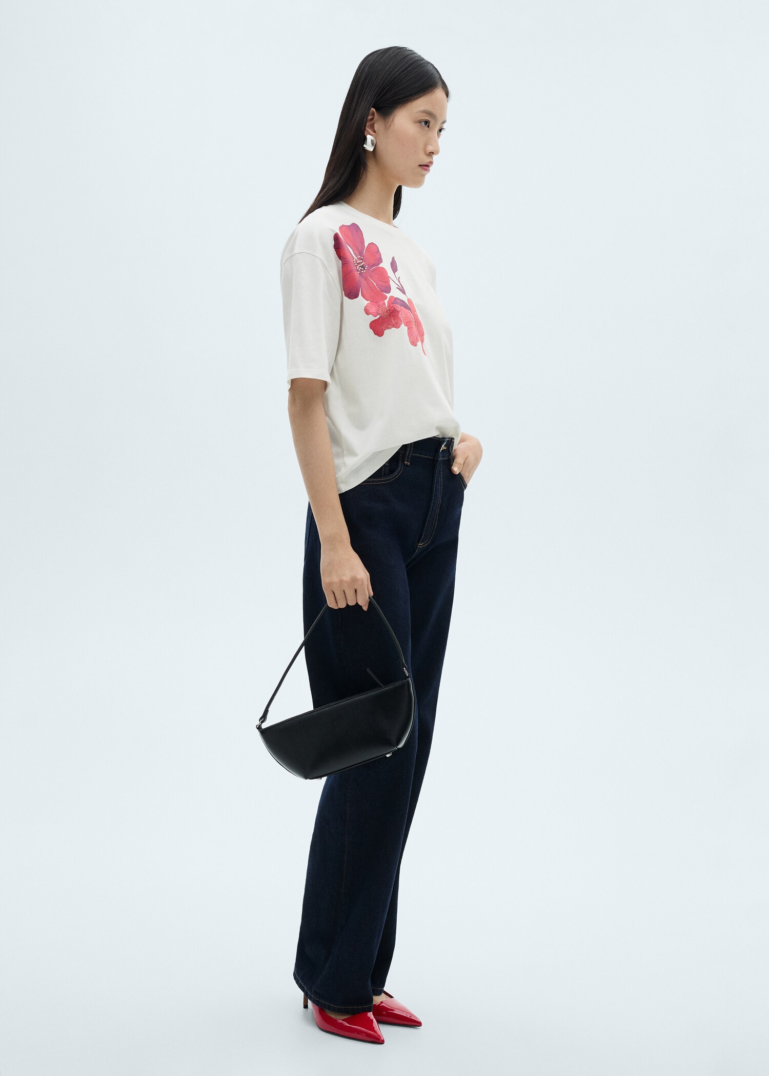 Cotton t-shirt with flower detail - General plane