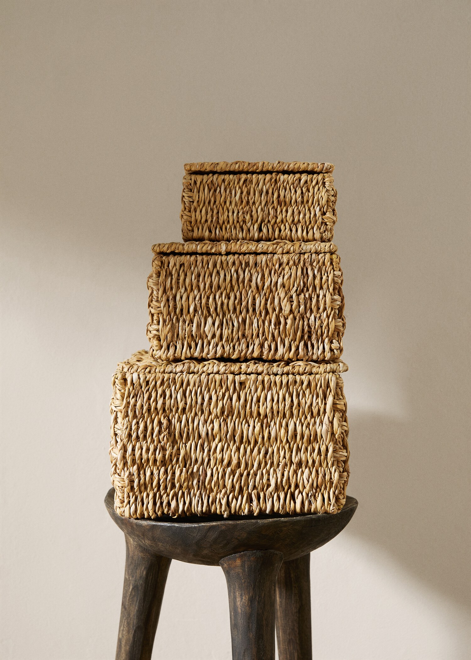 Large natural fibre basket with lid - General plane