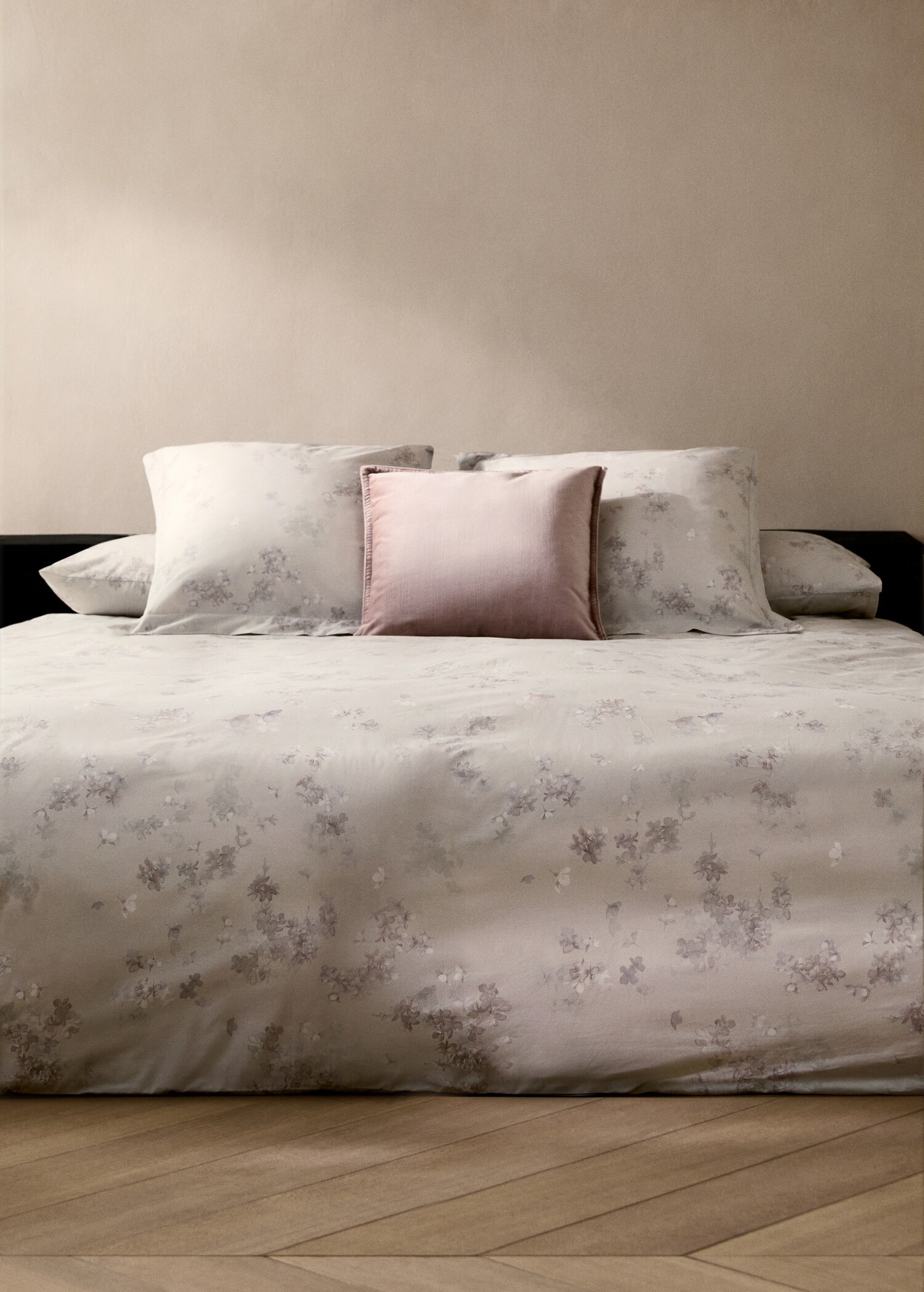 Cotton percale romantic floral-print duvet cover, 150/160 cm - General plane