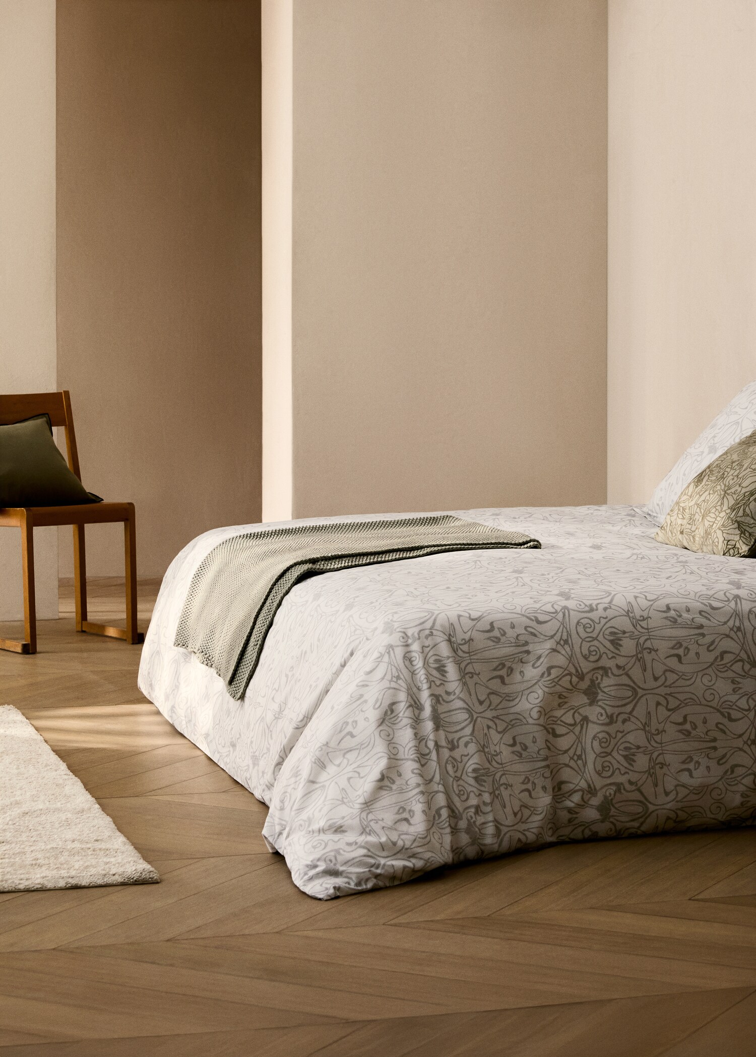Perkalkatoenen dekbedovertrek met ornamentele print, bed 180/200 cm - Overzichtstekening