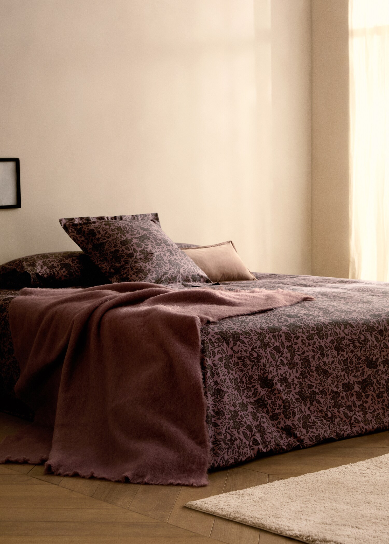 Cotton percale printed two-tone floral duvet cover for 90 cm bed - General plane