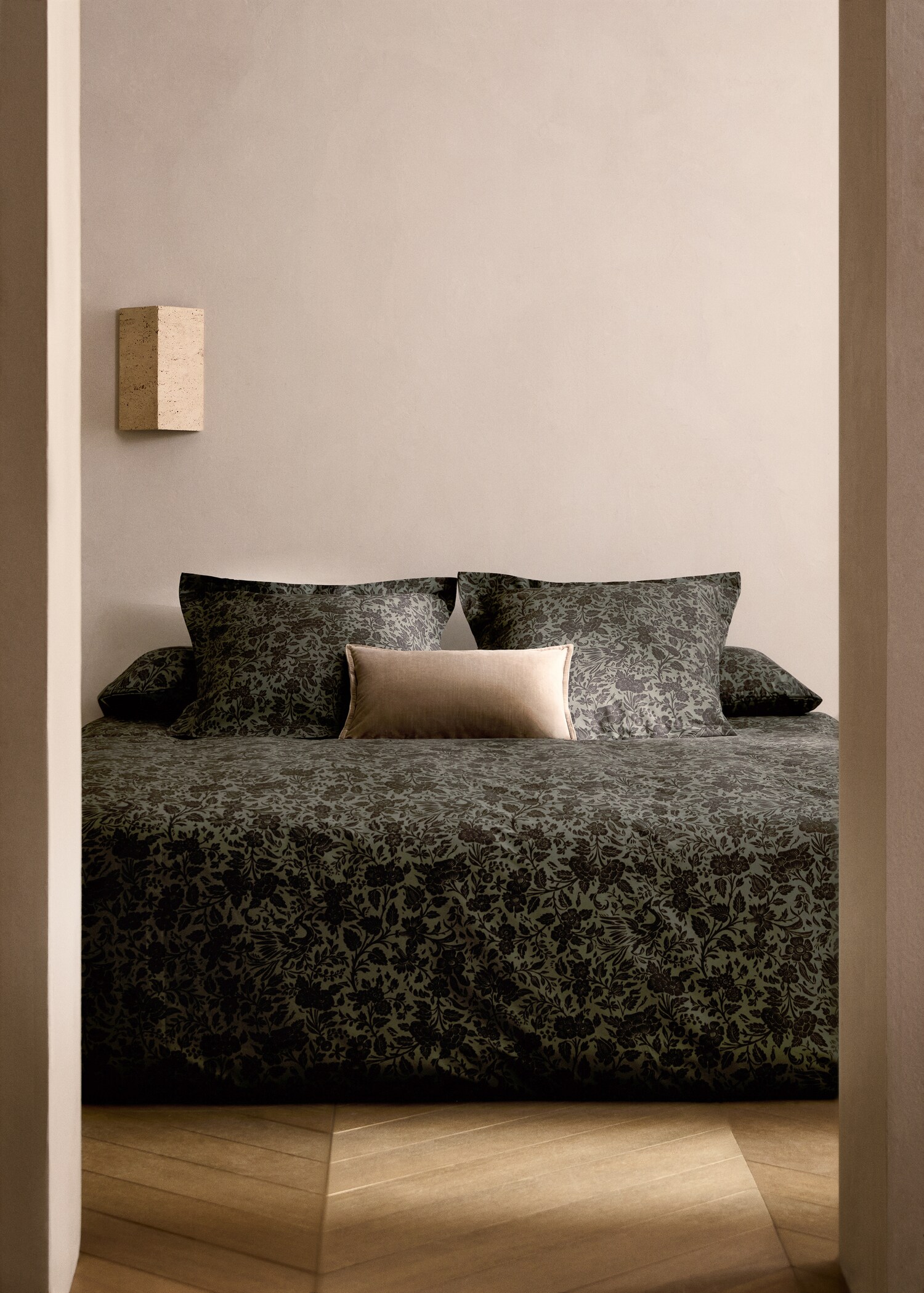 Housse de couette percale de coton imprimé fleuri bicolore lit 180/200 cm - Plan général