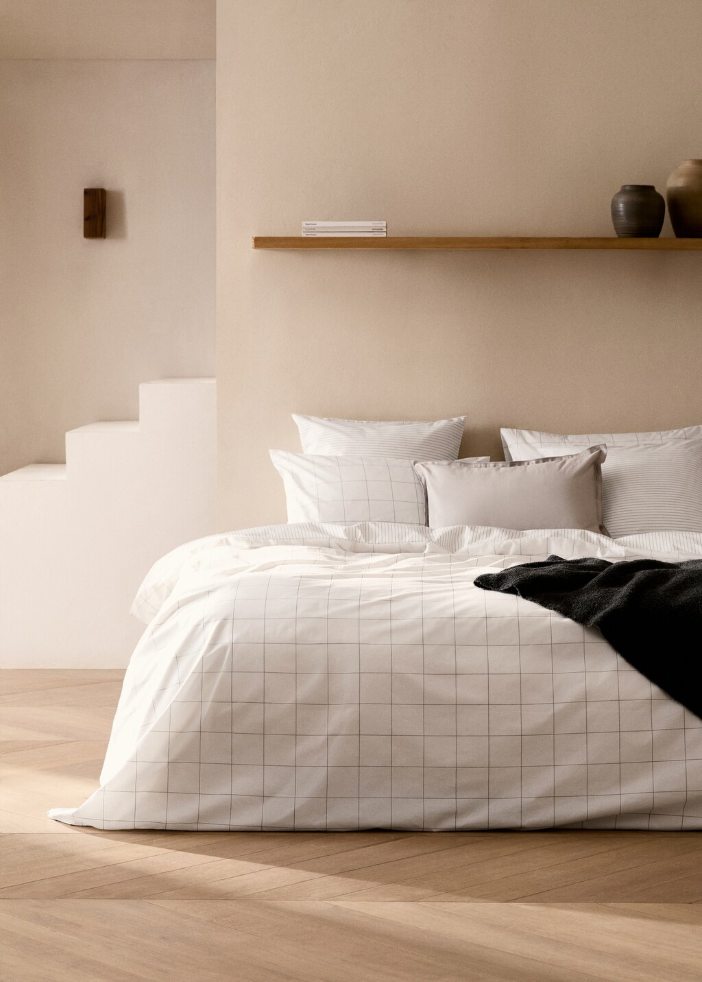 Cotton percale reversible striped duvet cover for / cm bed