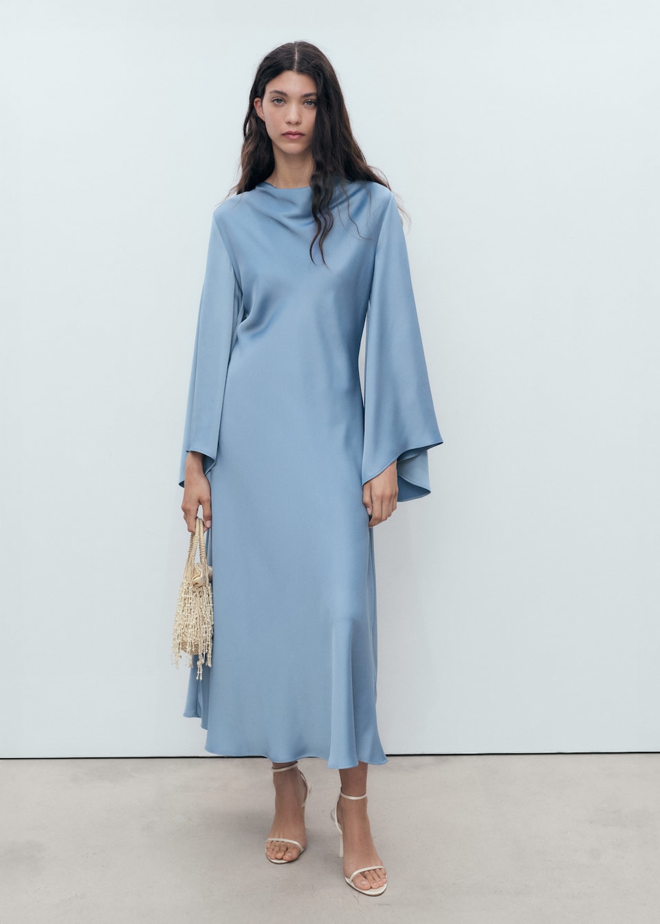 Mango long blue satin dress