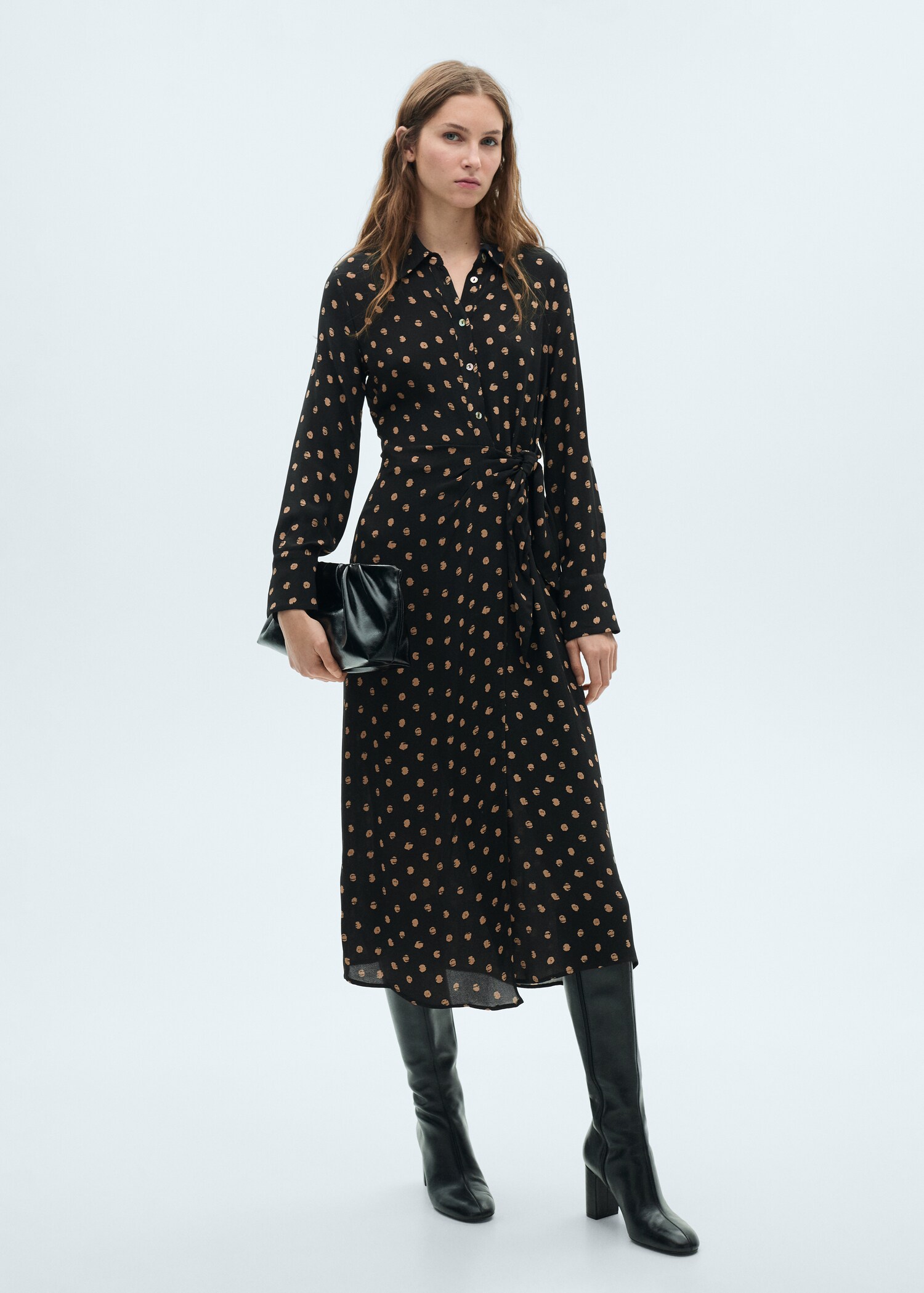 Robe chemise pois détail nœud - Plan général