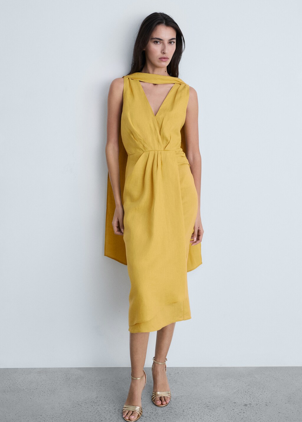 Mango Linen pleated midi-dress thumbnail