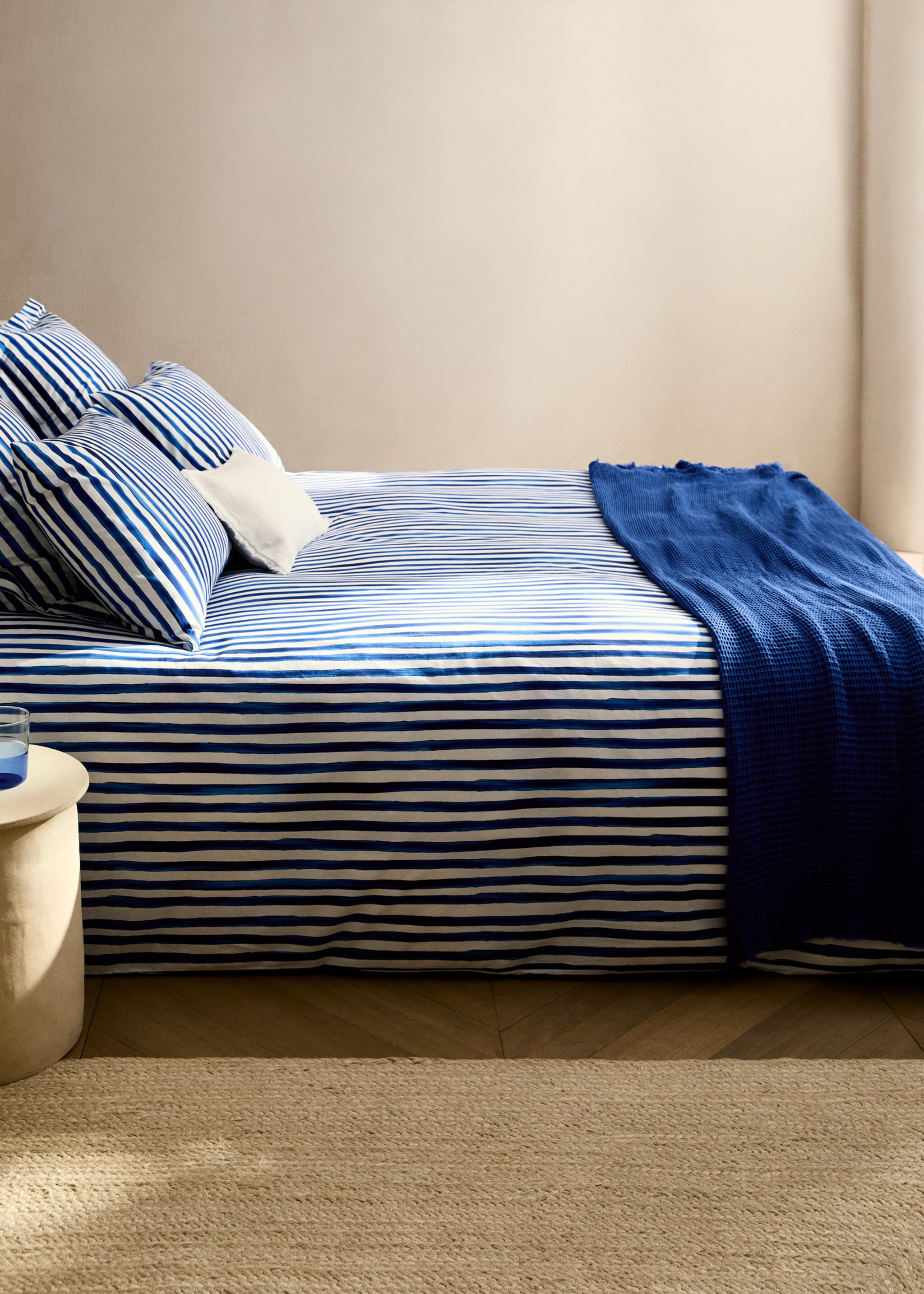 Cotton percale striped watercolour duvet cover for 135/140 cm bed - General plane