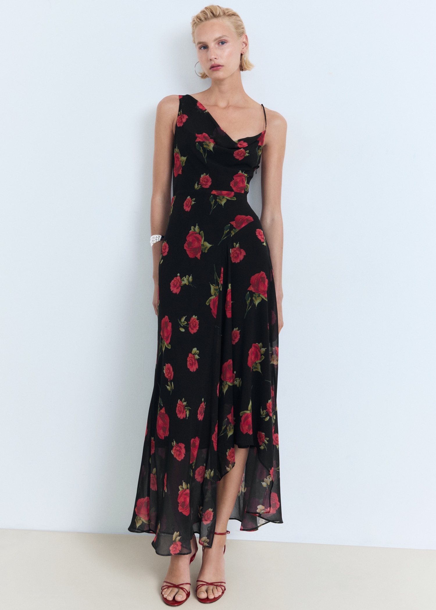 mango red dress flower MANGO - Printed midi-dress Red