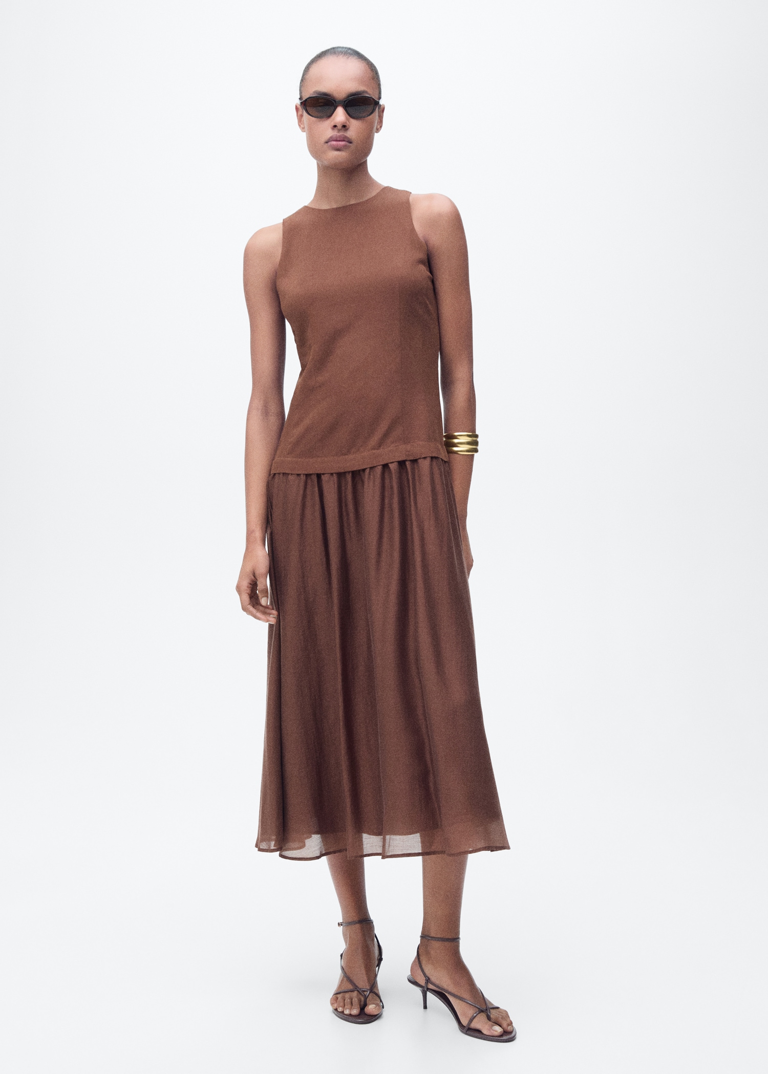 Vestido midi tejido combinado de Mango