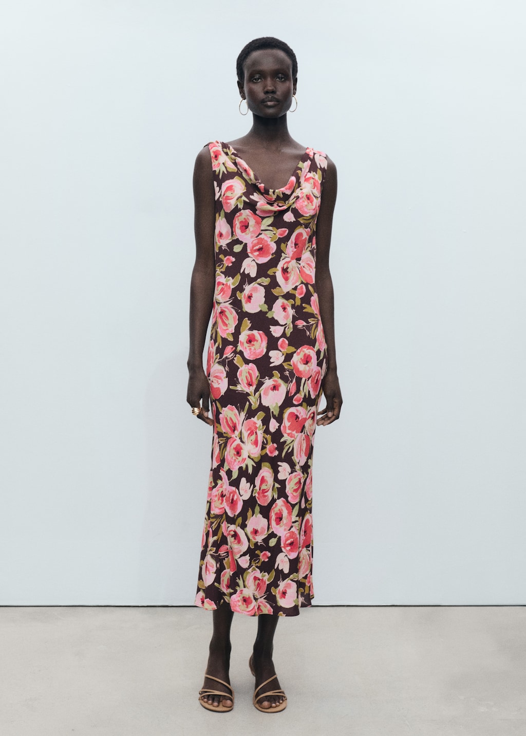 Mango Floral dress with draped neck