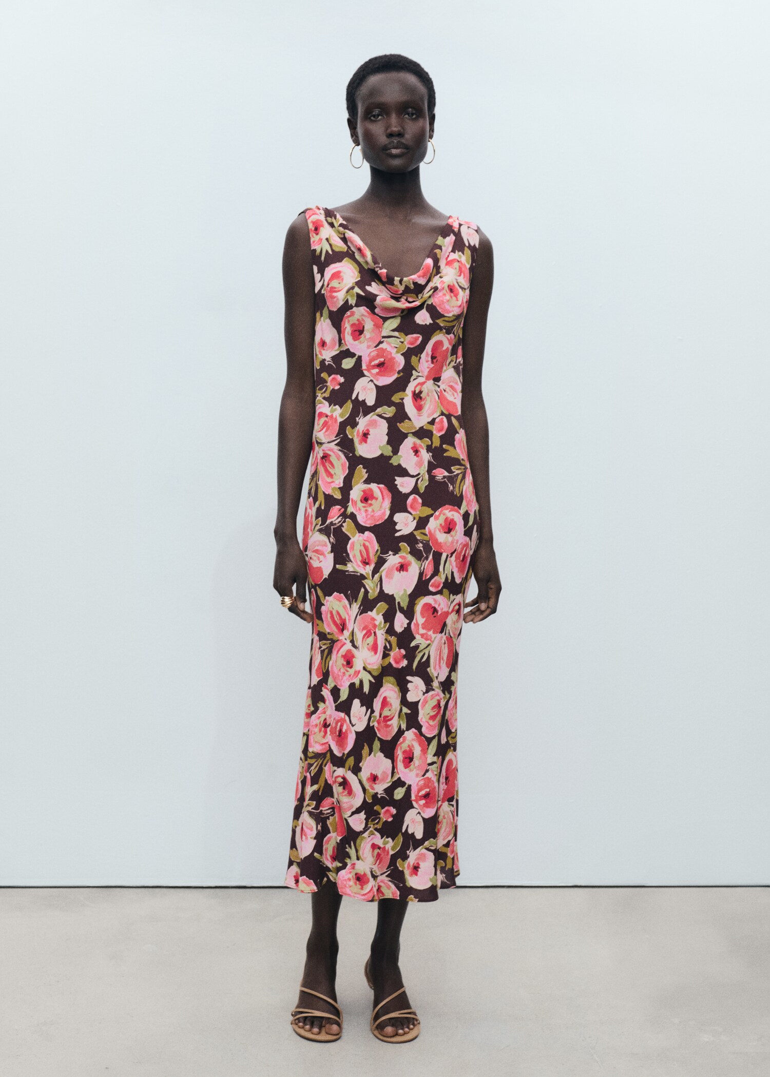 Floral dress with draped neck - General plane