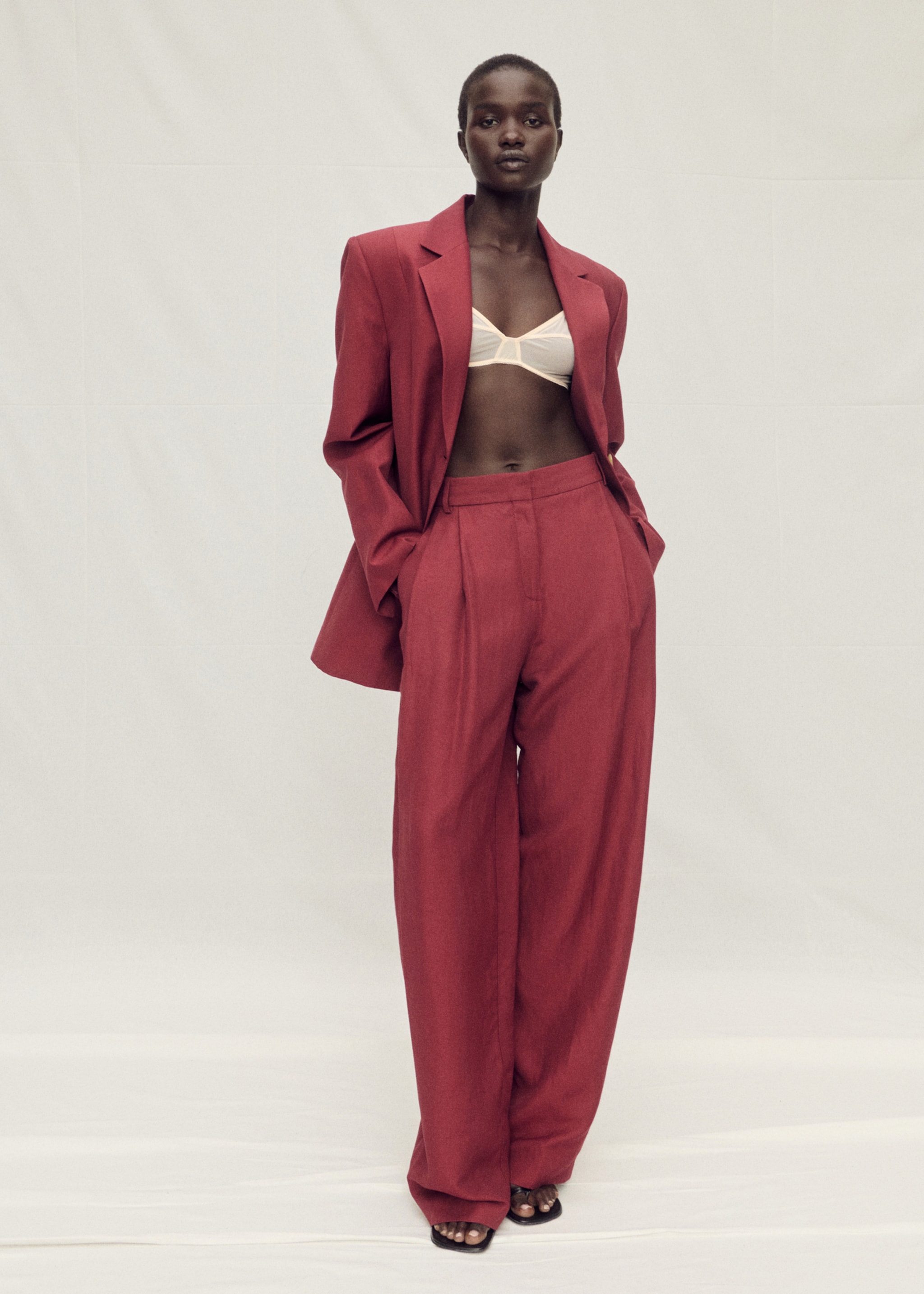 Wide-leg linen-blend suit trousers - General plane