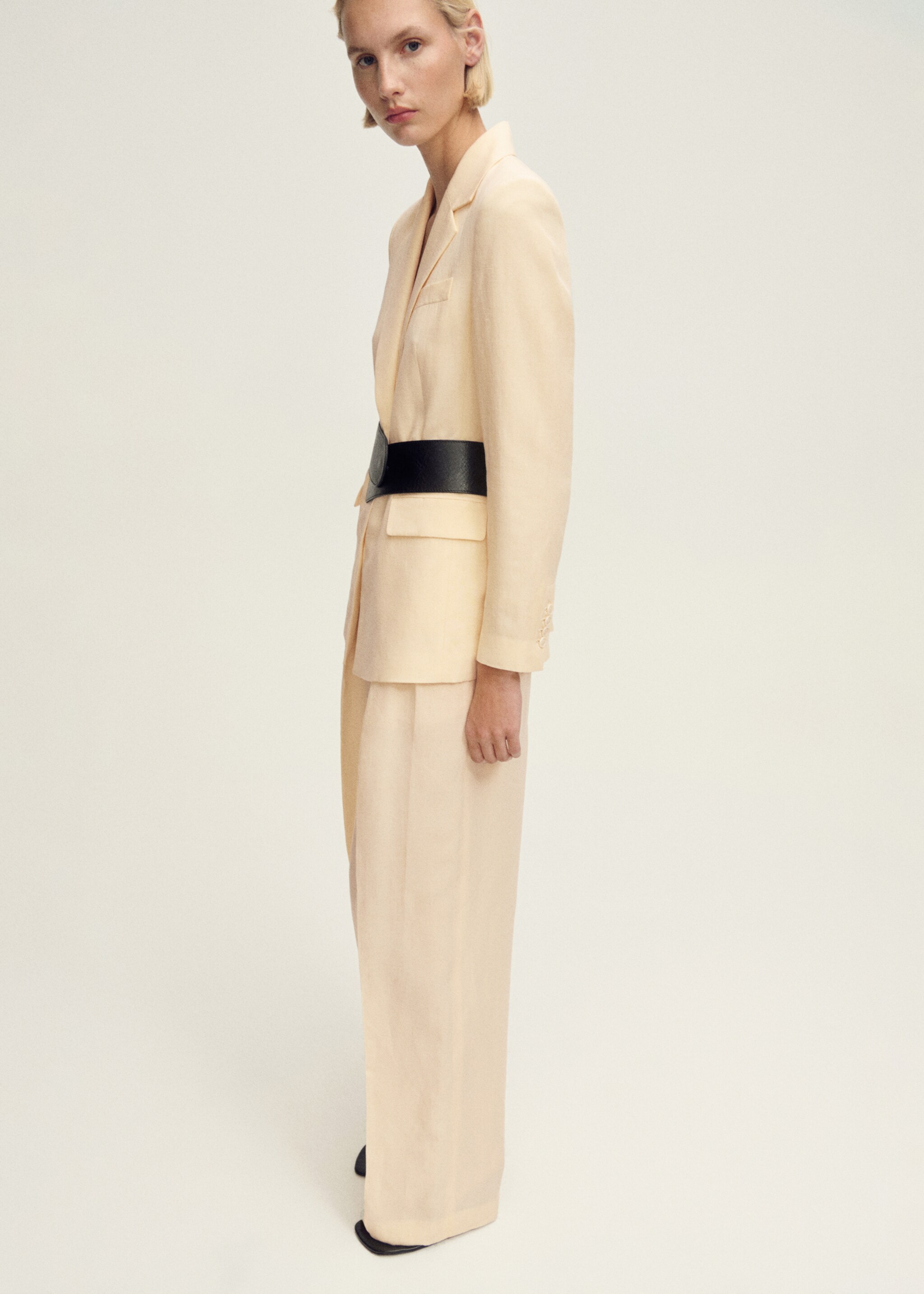 Straight-fit linen-blend suit trousers - General plane