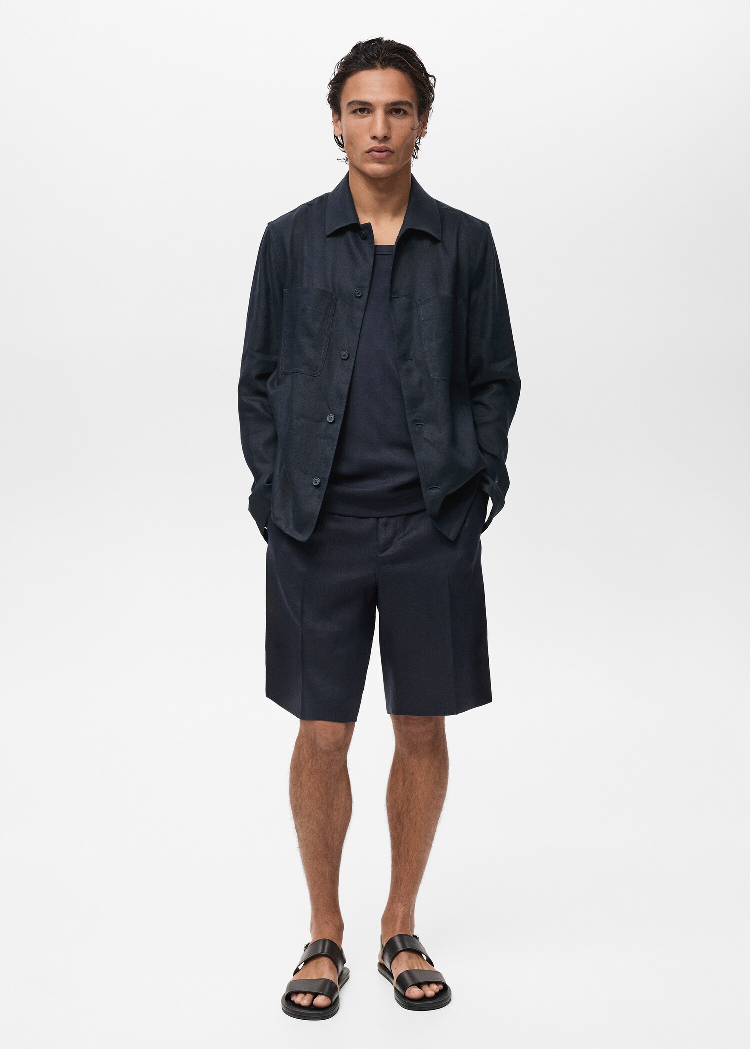 Slim-fit 100% linen bermuda shorts - General plane
