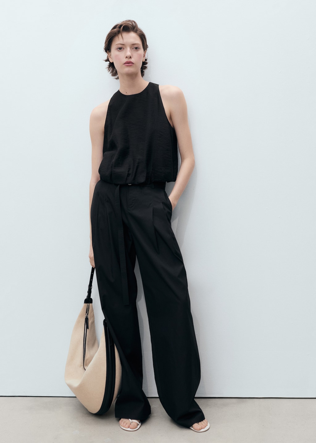 Lyocell-blend top with puffed hem