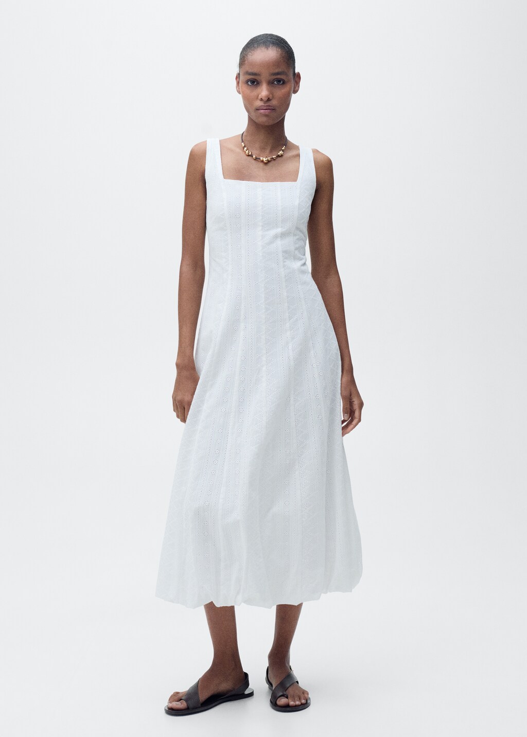 Mango Embroidered dress with puffed hem thumbnail