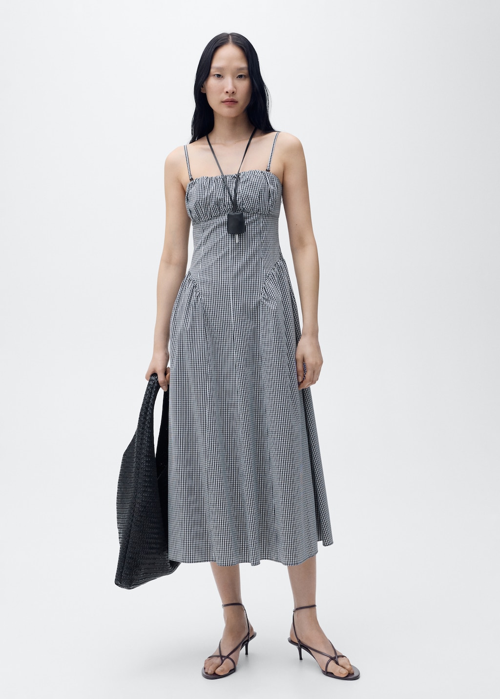 Gingham-print midi-dress