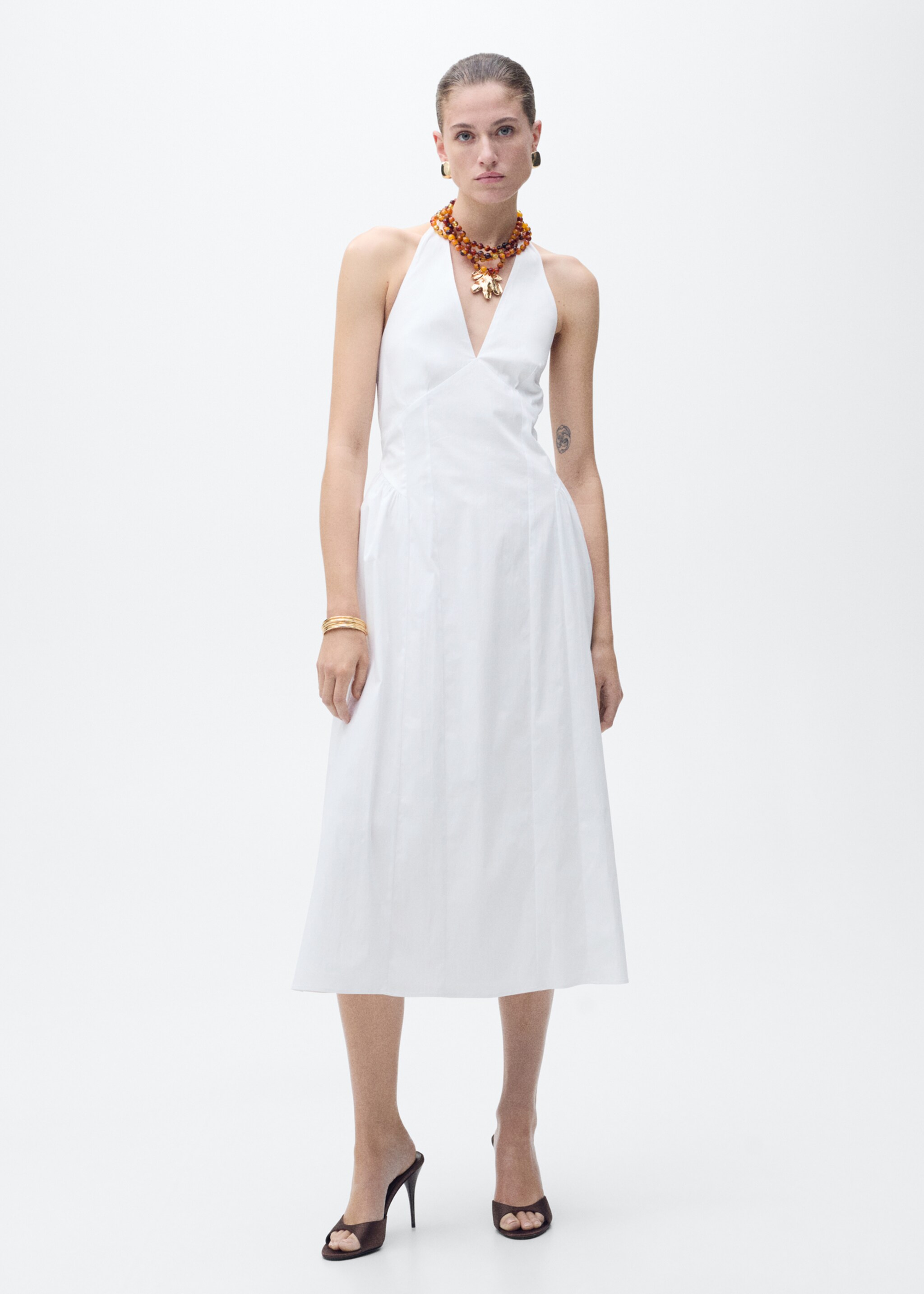 Halter neck cotton midi-dress - General plane