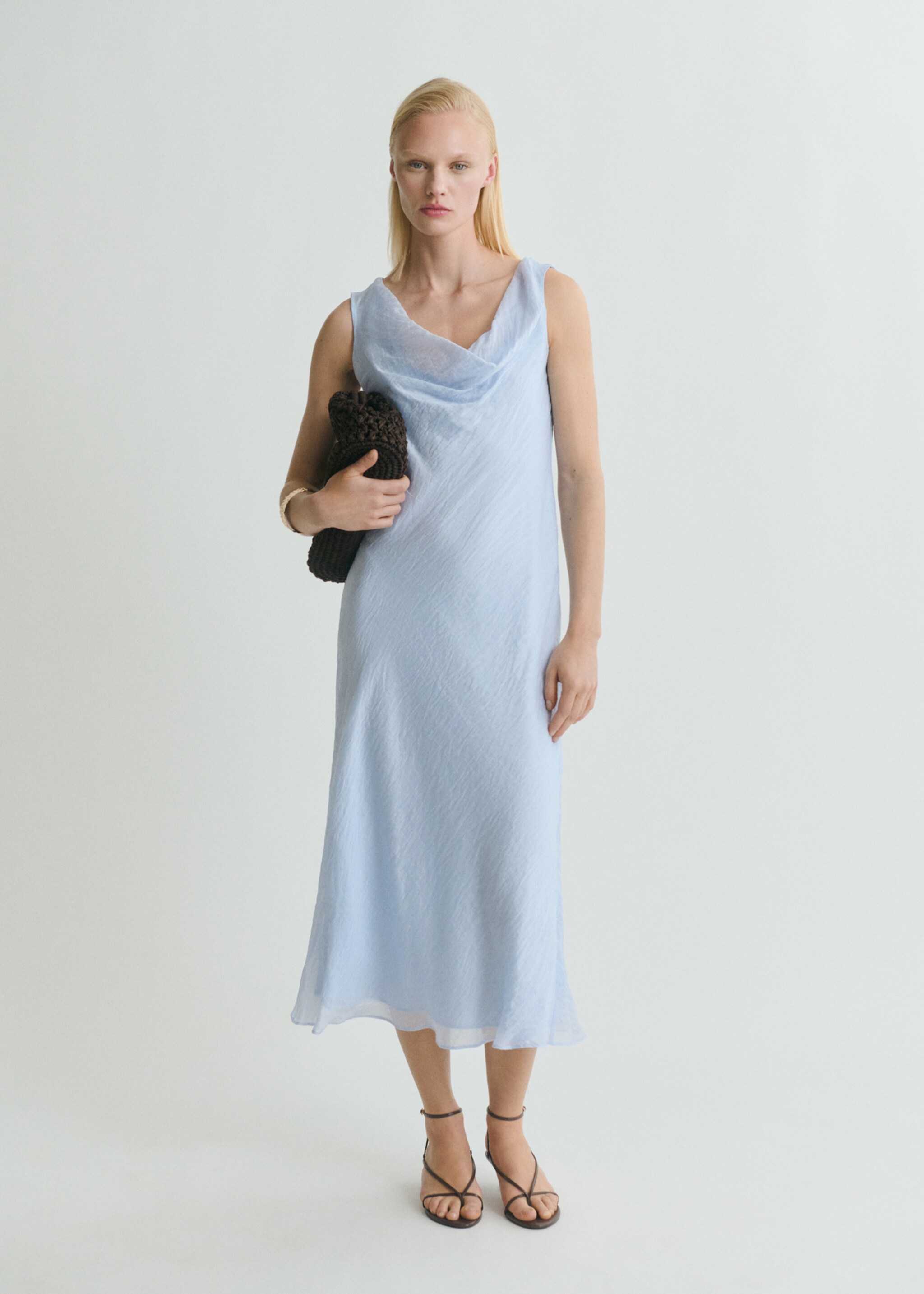 Midi-dress with draped neckline - General plane