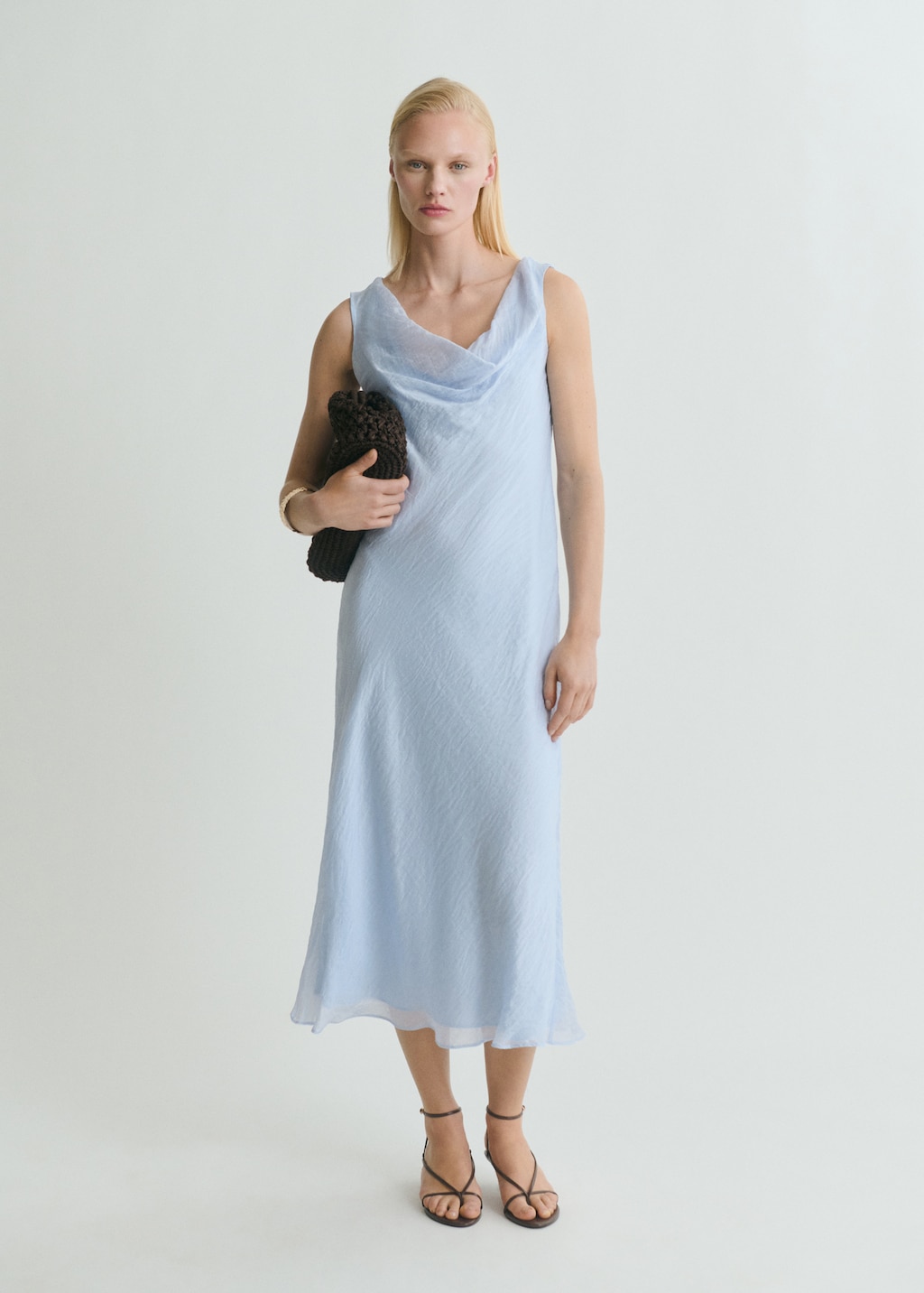 Midi-dress with draped neckline