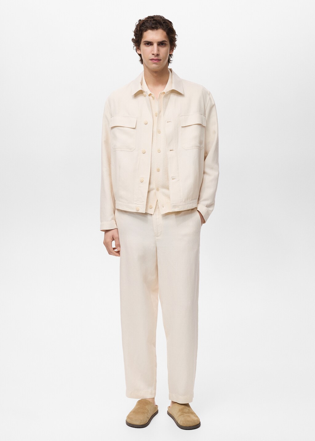 Bowling-style overshirt in a linen blend - Men | MANGO USA