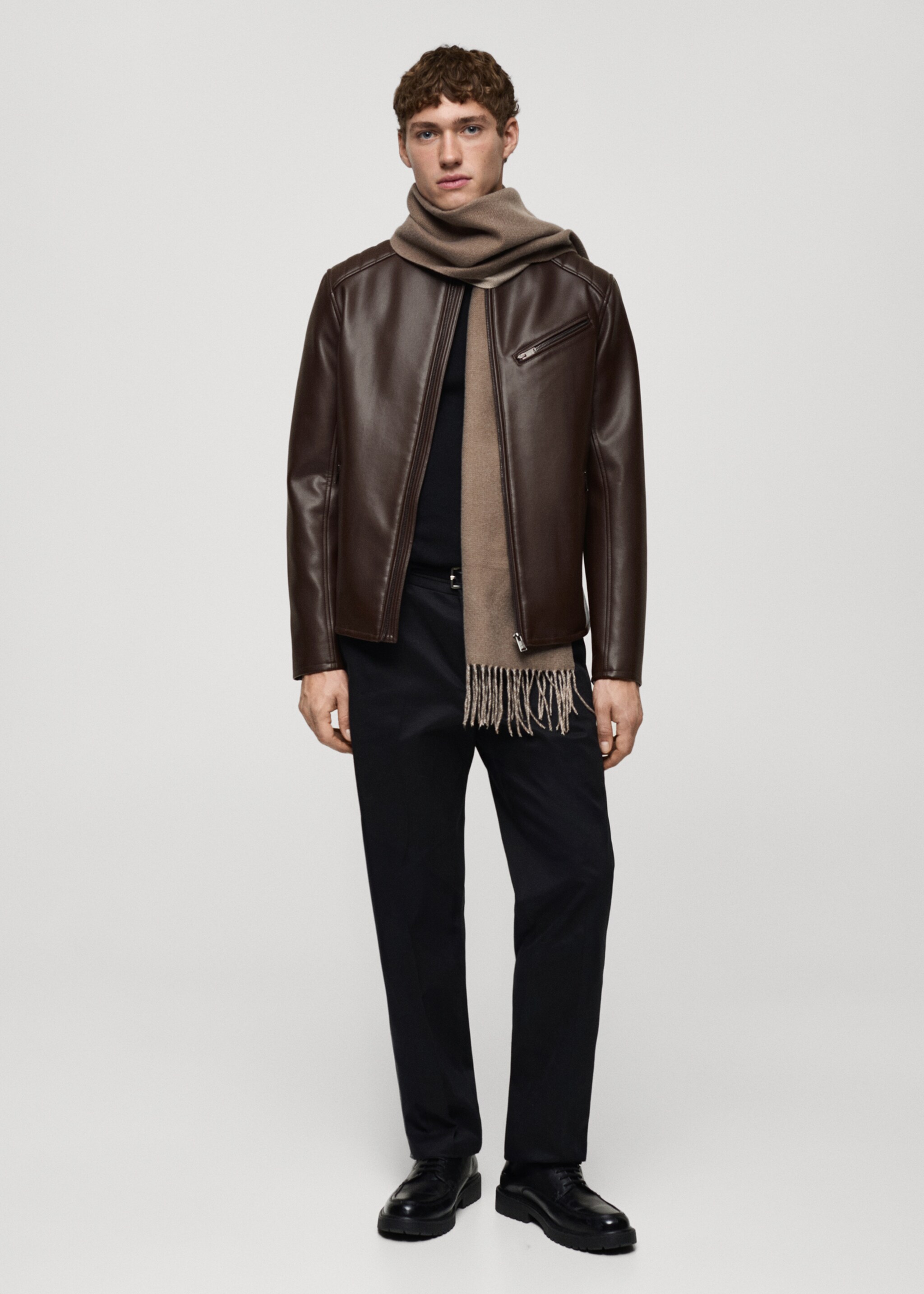 Leather-effect jacket with stitching detail - General plane