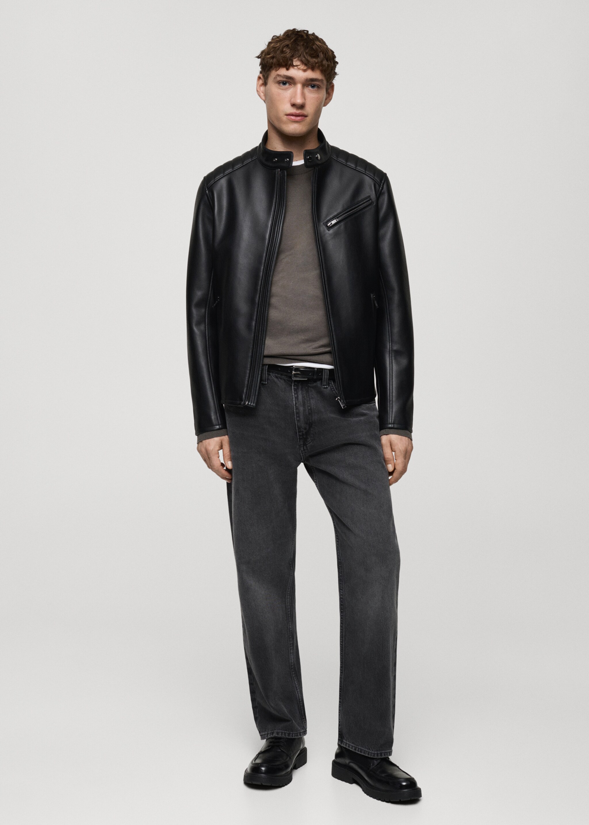Leather-effect jacket with stitching detail - General plane