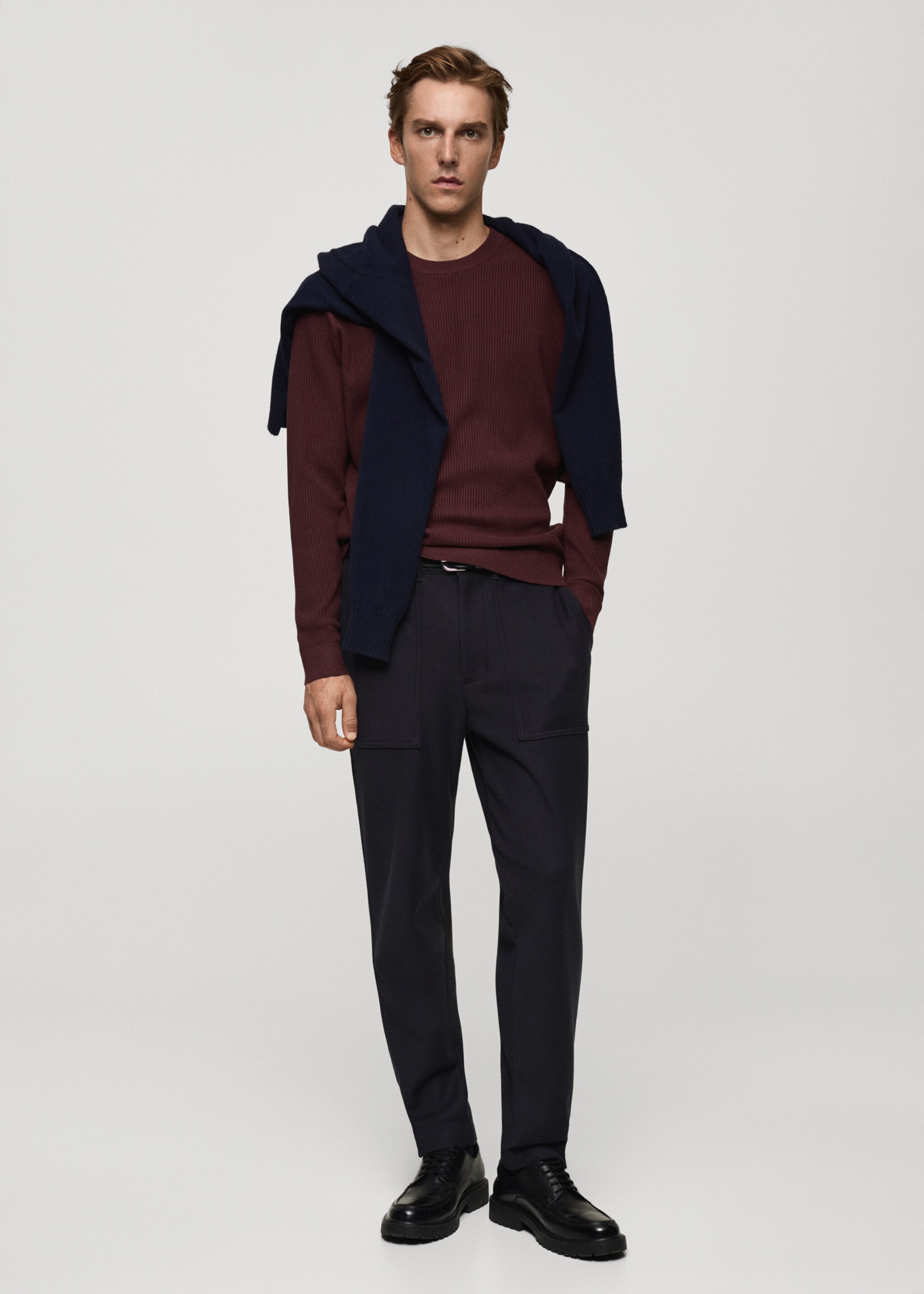 Fine ribbed knit cotton sweater - General plane