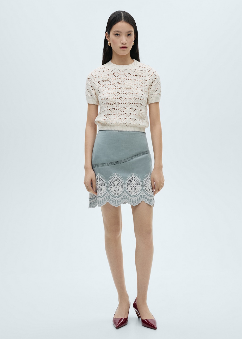 Cotton skirt with embroidered hem - Women | MANGO USA Cotton skirt with embroidered hem - Women | MANGO USA