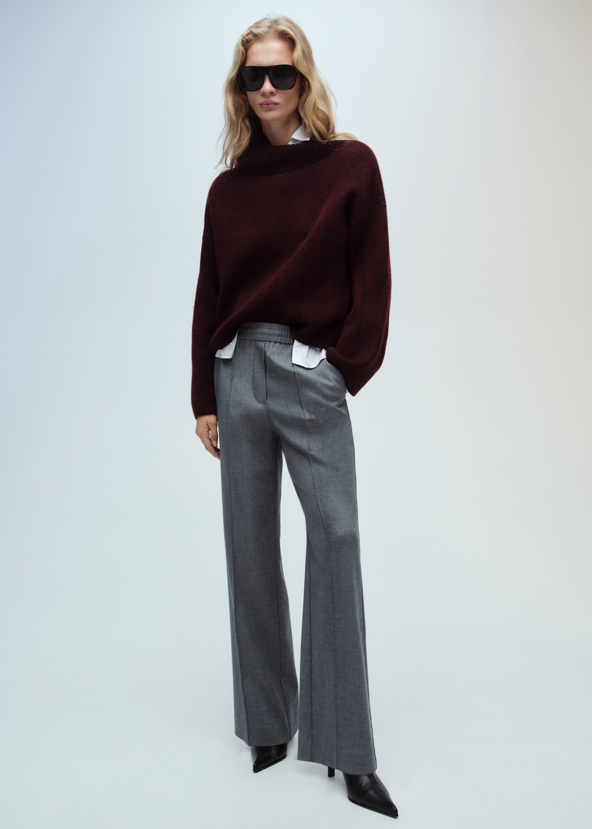 Wideleg trousers with elastic waist - General plane, Grey. Ref: 87011516-00.