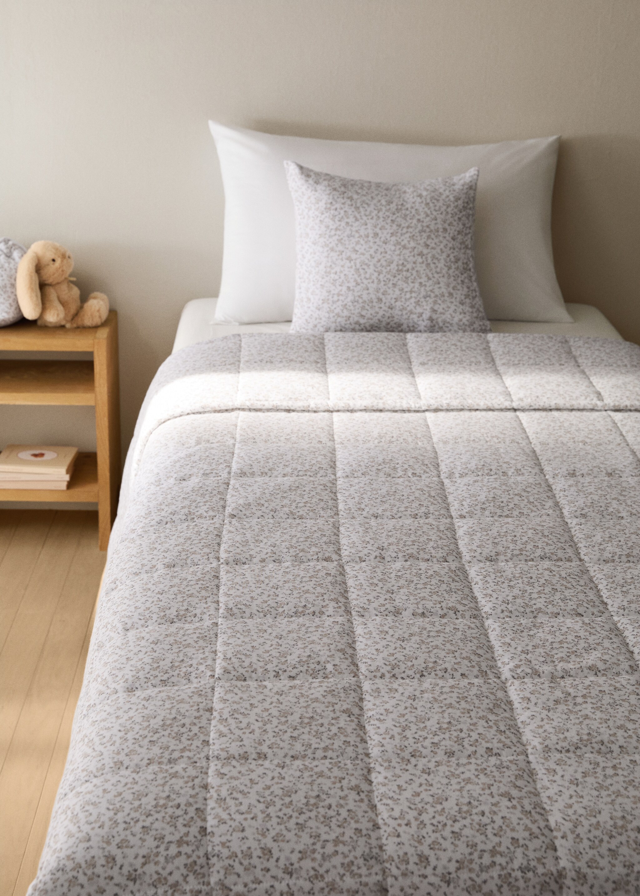 Cotton floral-print children's bedspread for 90/105 cm bed - General plane, Beige. Ref: 87012549-00.
