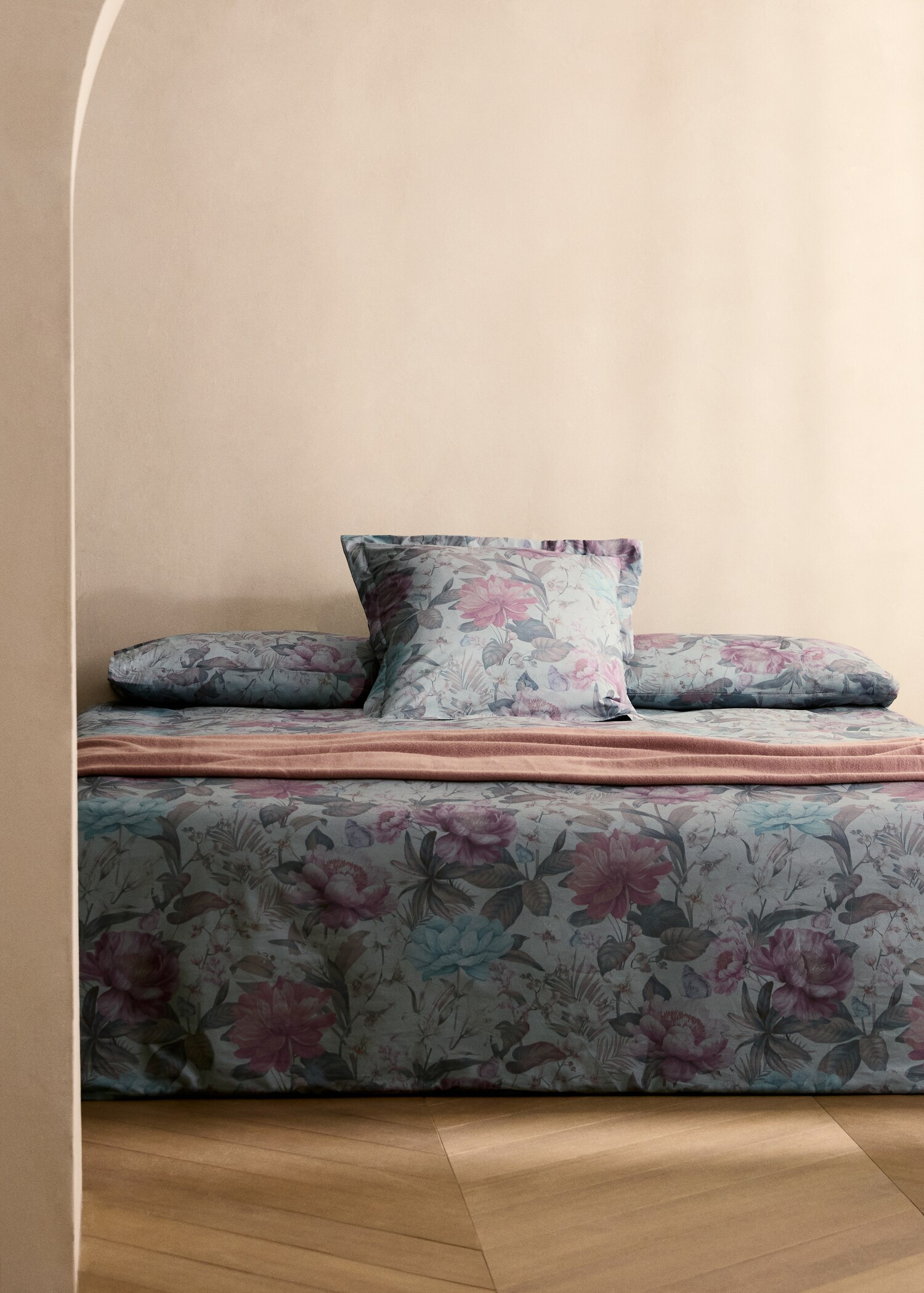 Bettbezug aus Baumwollperkal mit mehrfarbigem Blumenmuster für Bett 180/200 cm - Allgemeine Ansicht