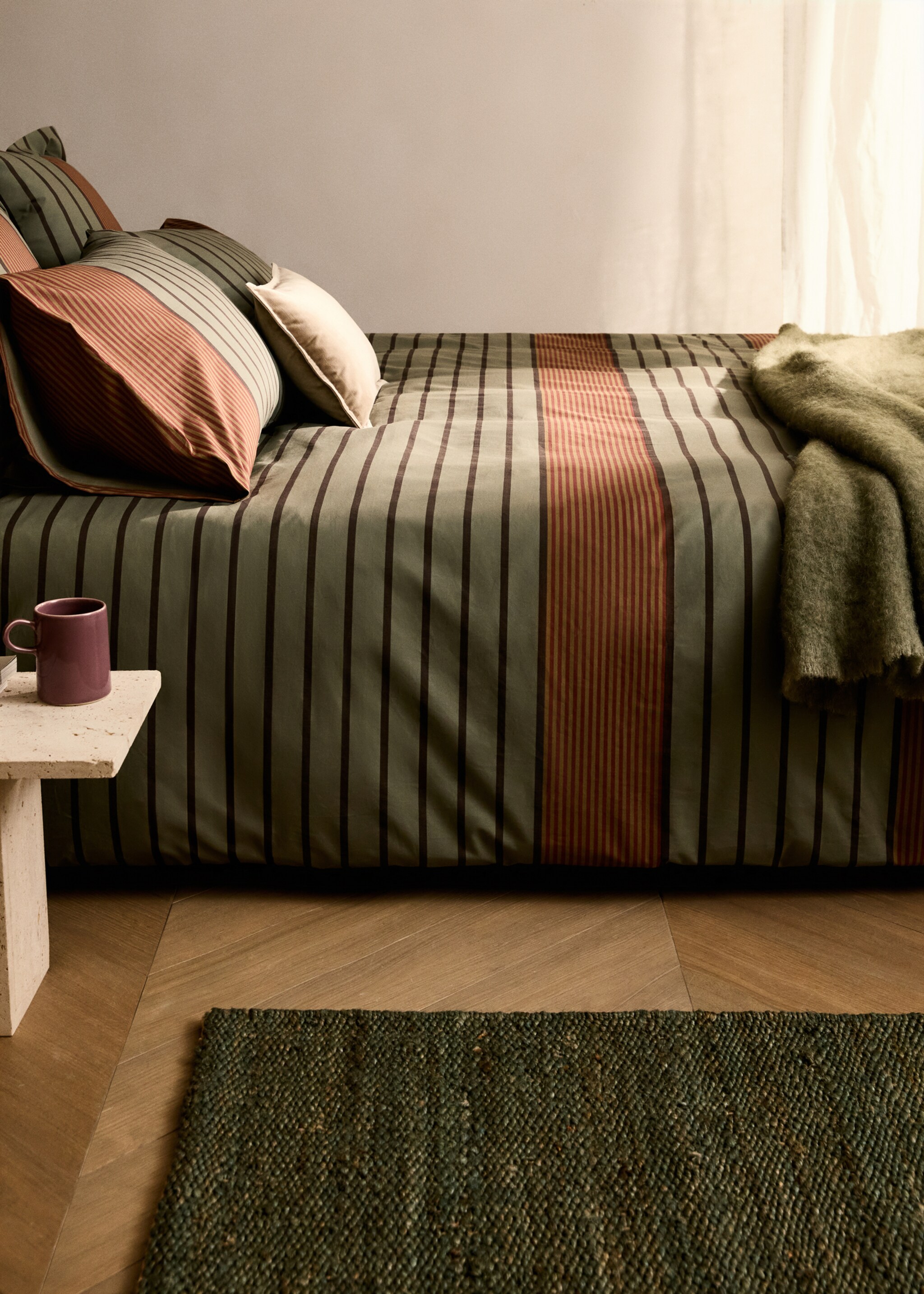 Cotton percale multi-striped duvet cover for 135/140 cm bed - General plane