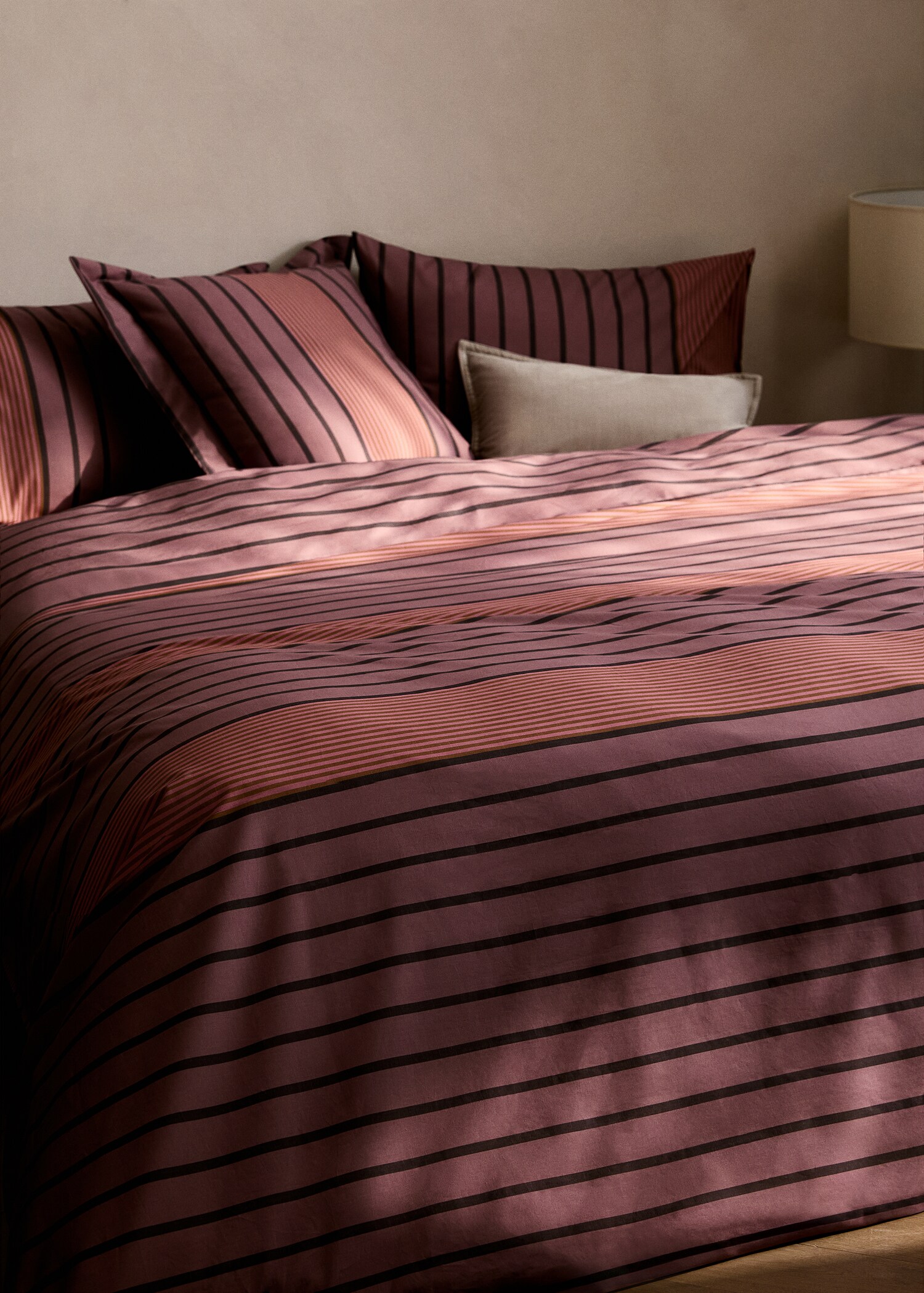 Cotton percale multi-striped duvet cover for 135/140 cm bed - General plane