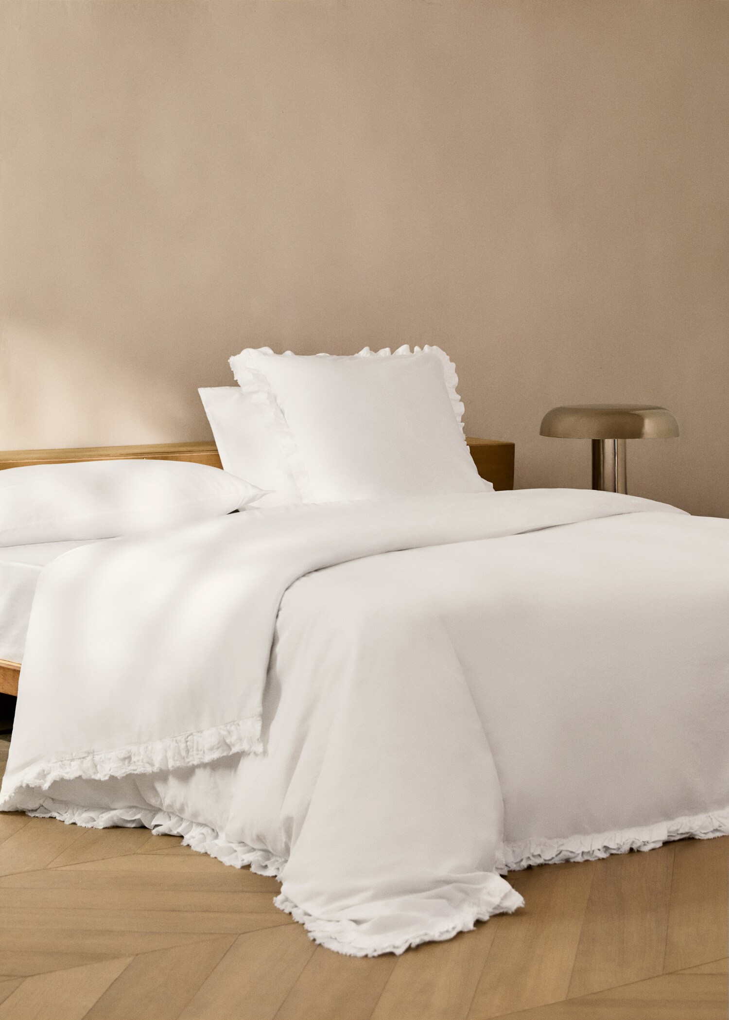 Washed cotton duvet cover with linen ruffle for 90 cm bed - General plane