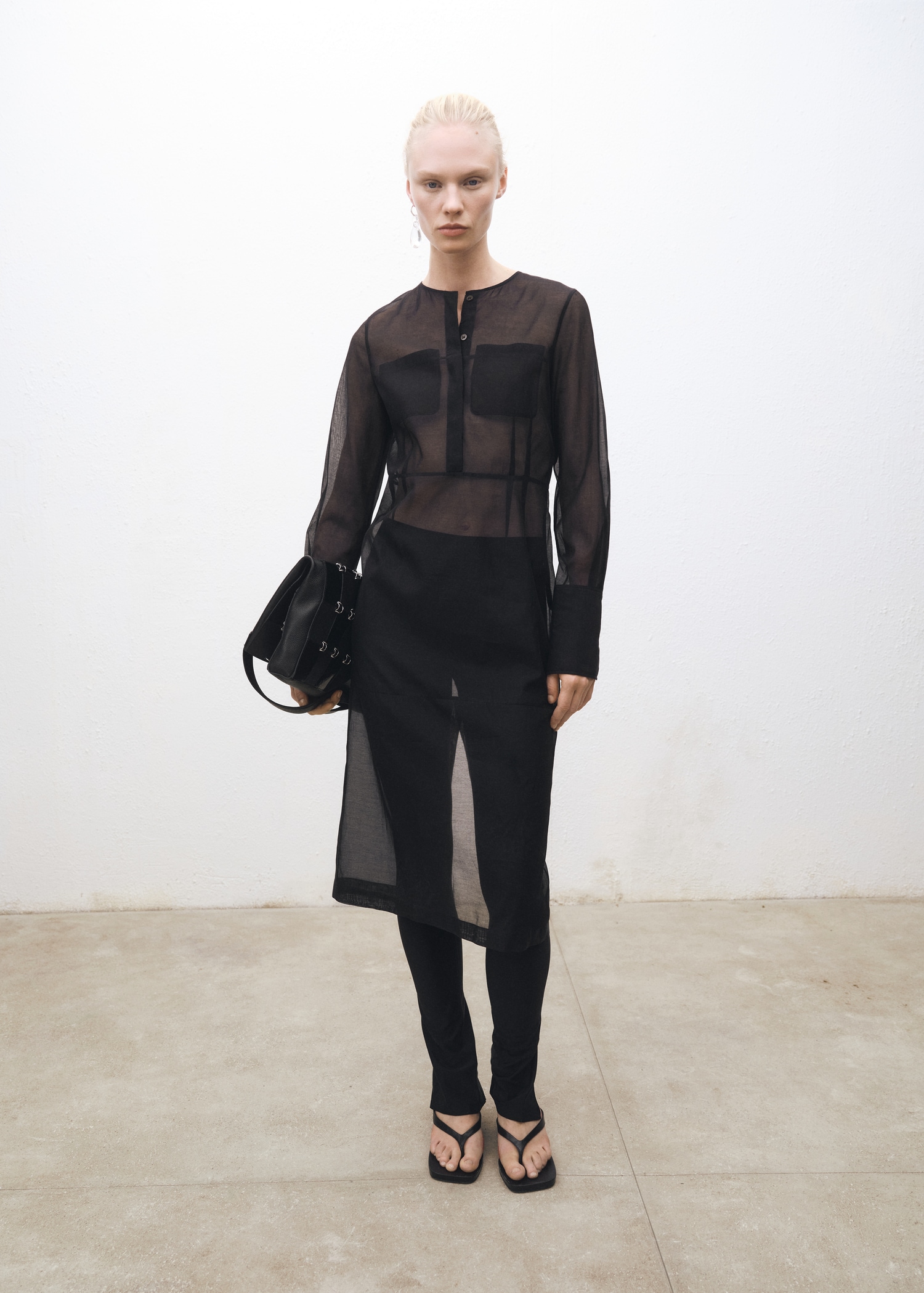 Semi-transparent silk-blend midi-dress - General plane