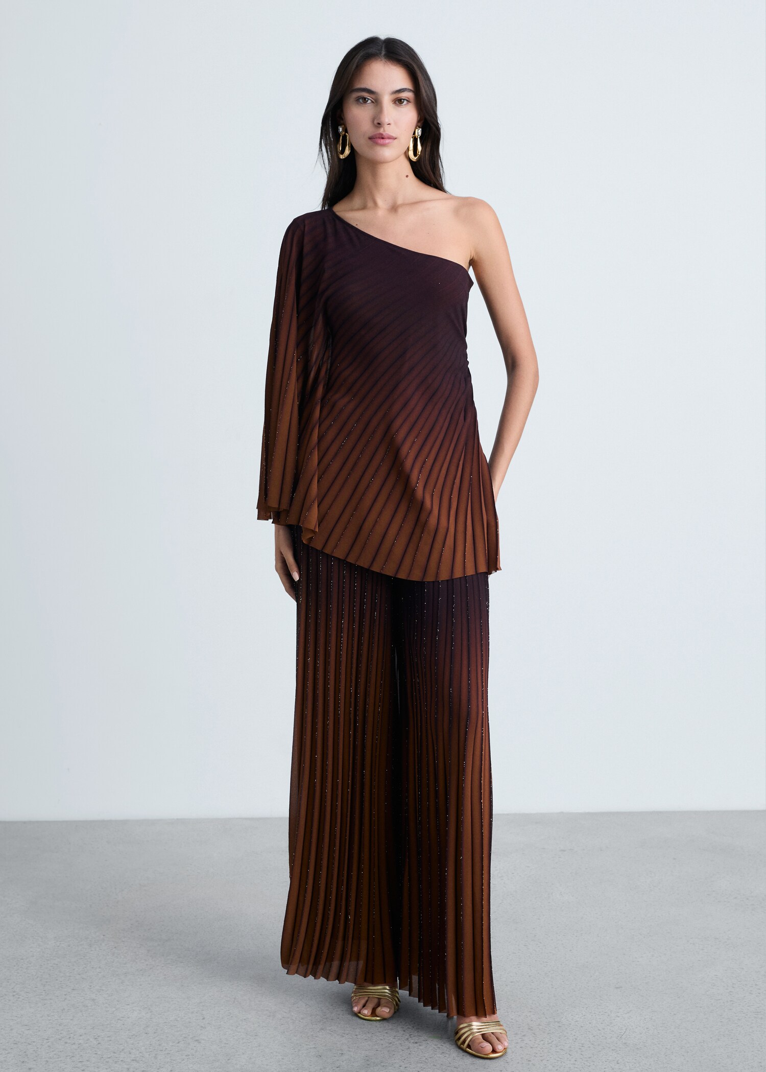 Pleated trousers with a shiny finish - General plane