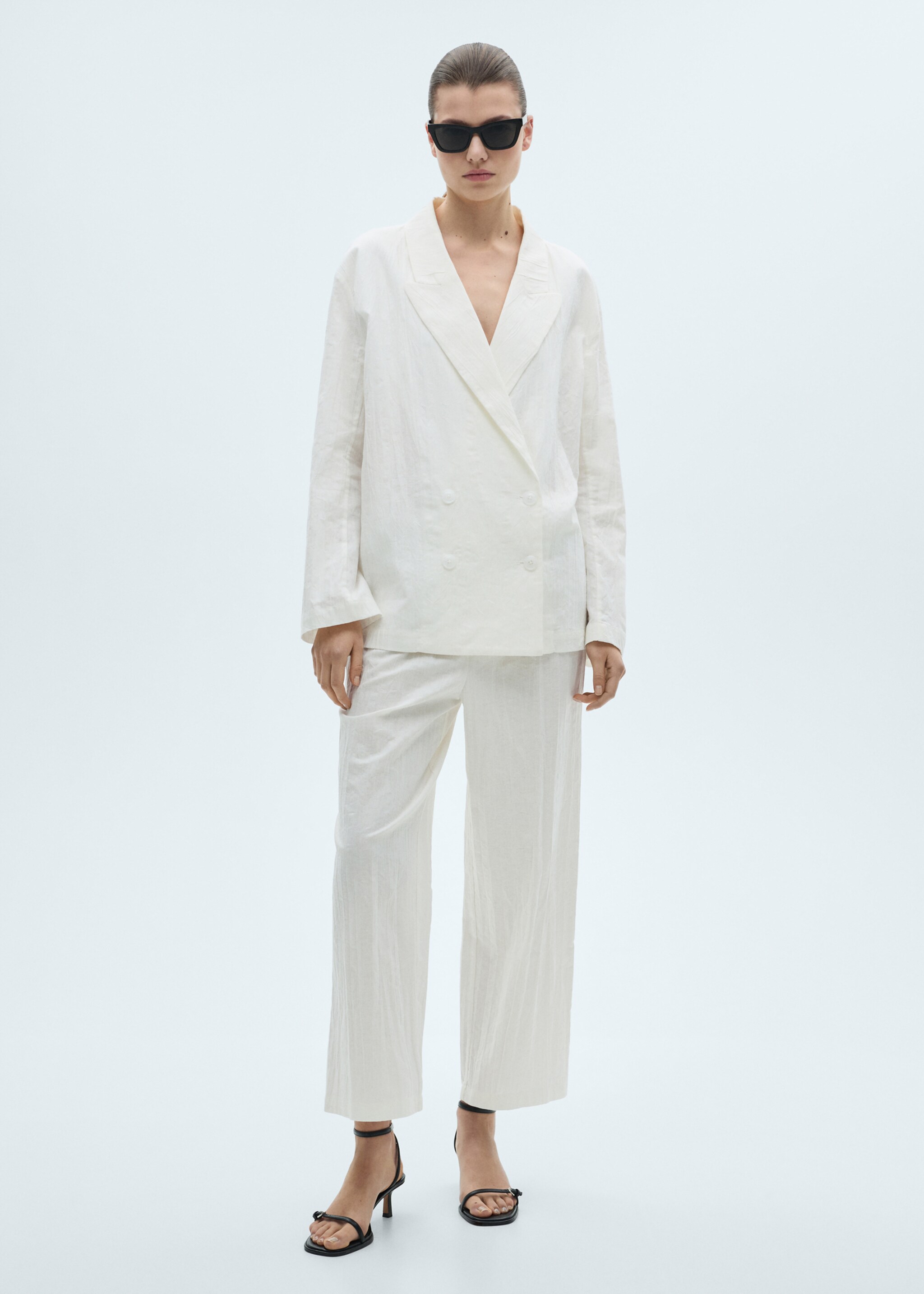 Pantalón traje culotte mezcla lino - Plano general