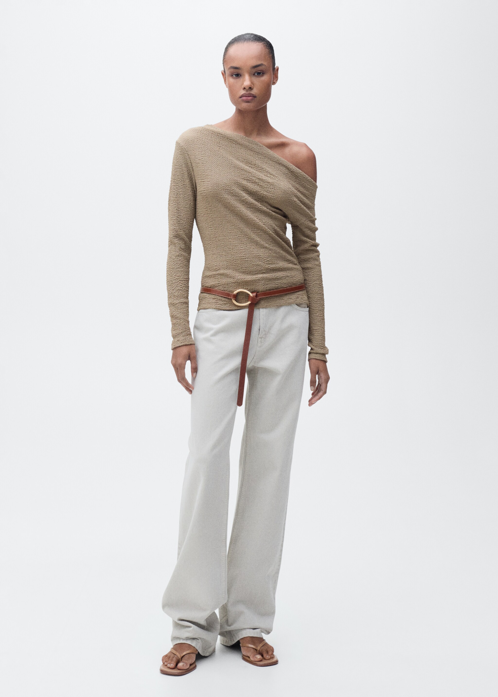 Textured asymmetrical neck t-shirt - General plane