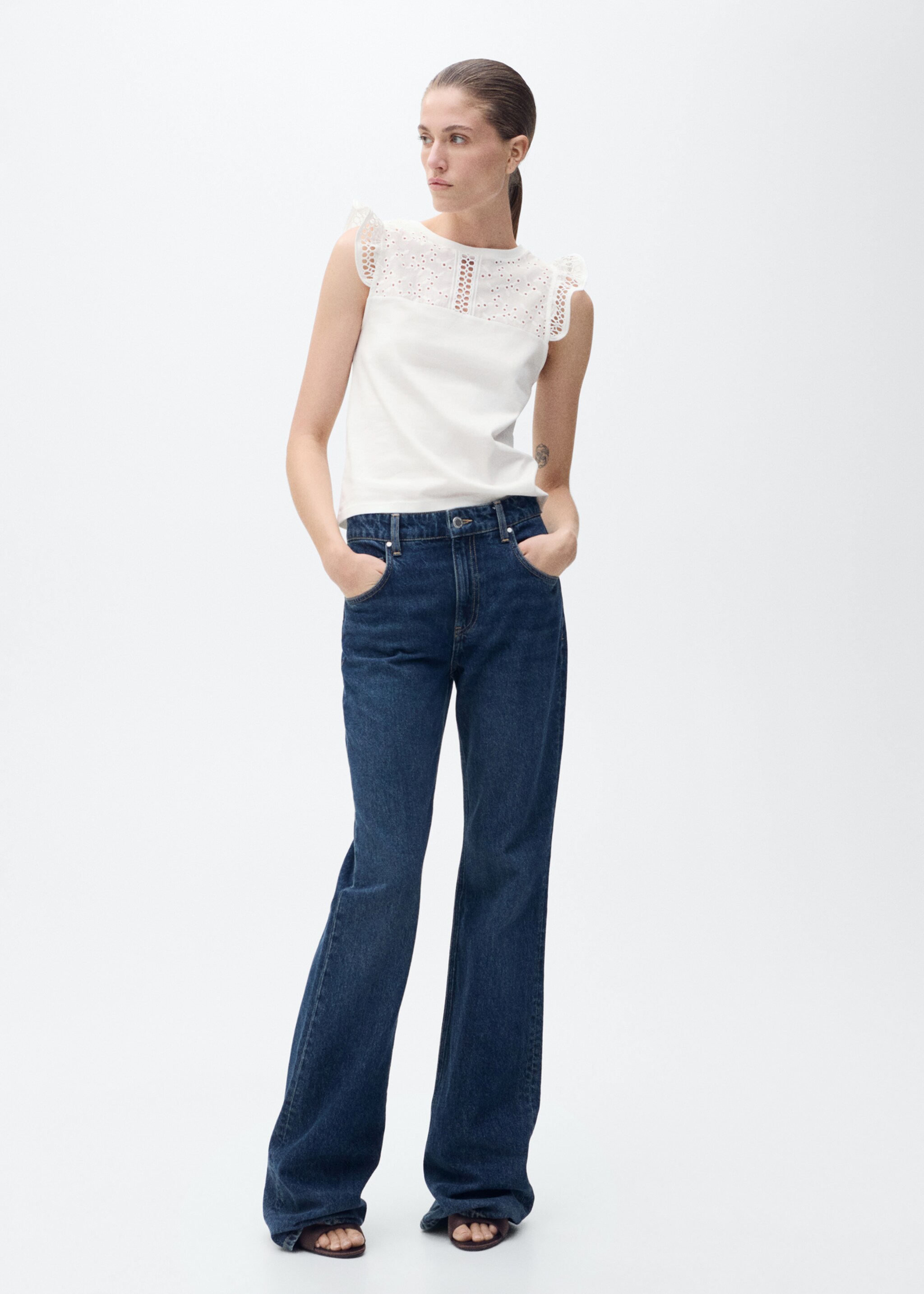 Openwork neckline cotton top - General plane
